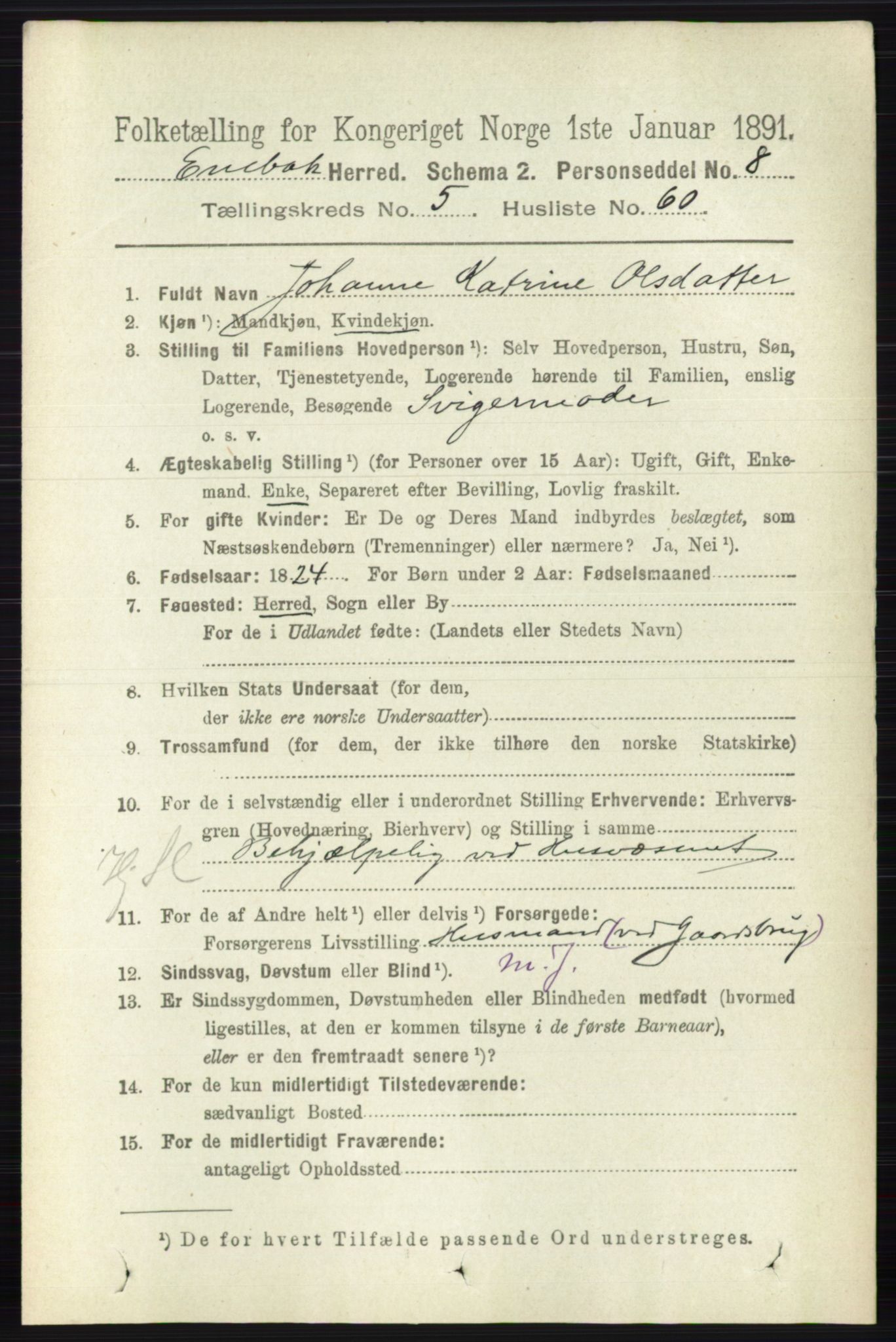 RA, 1891 census for 0229 Enebakk, 1891, p. 2358