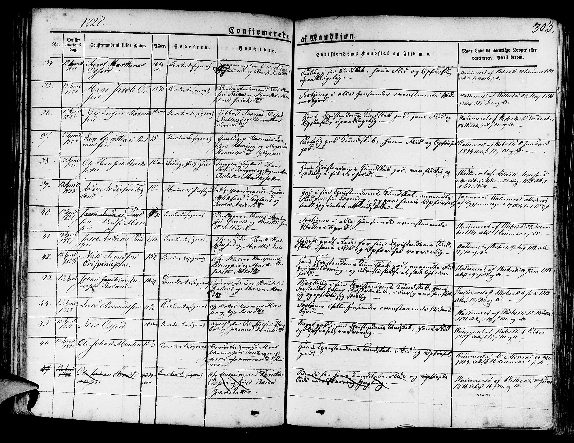 Korskirken sokneprestembete, AV/SAB-A-76101/H/Haa/L0014: Parish register (official) no. A 14, 1823-1835, p. 303