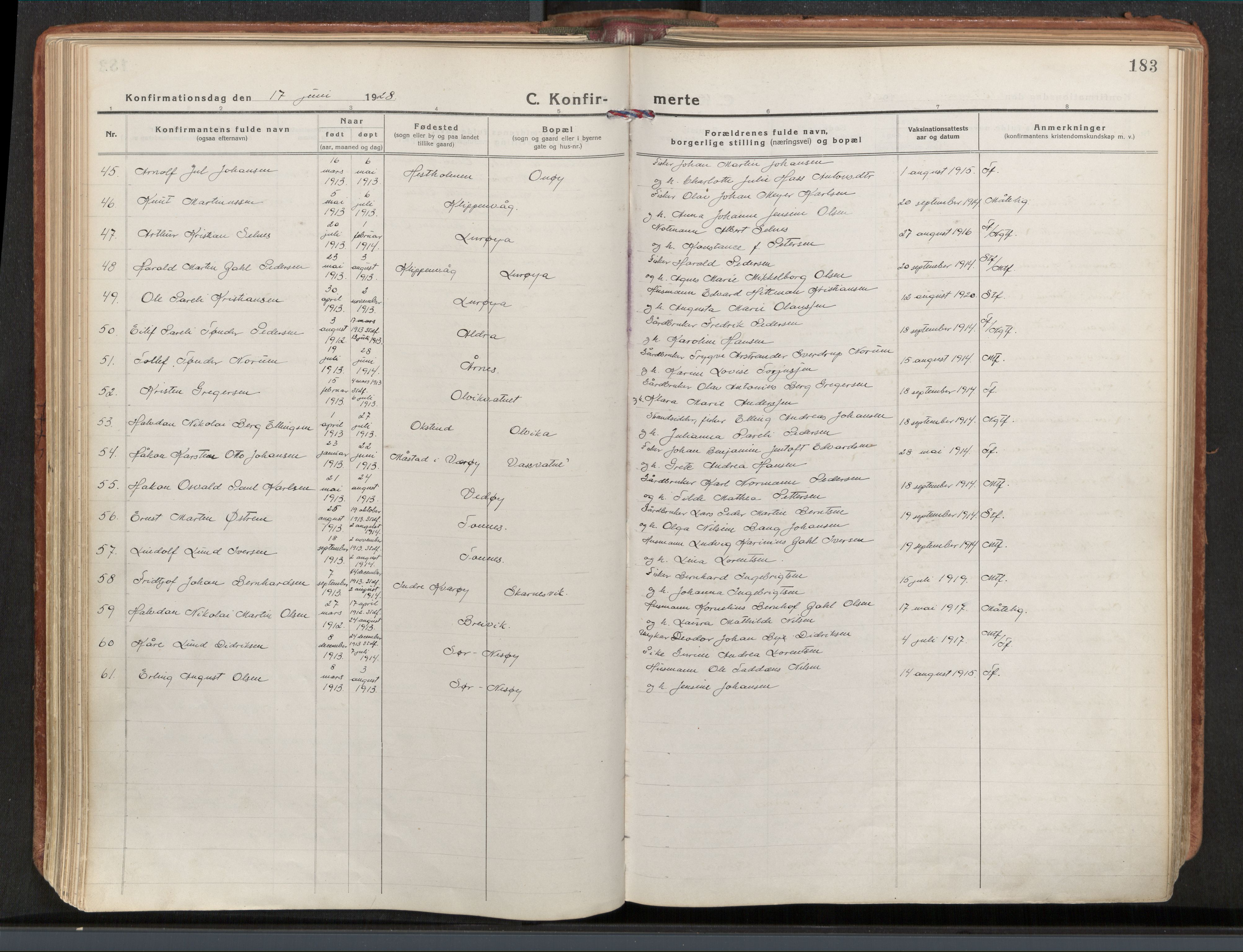 Ministerialprotokoller, klokkerbøker og fødselsregistre - Nordland, AV/SAT-A-1459/839/L0570: Parish register (official) no. 839A07, 1923-1942, p. 183