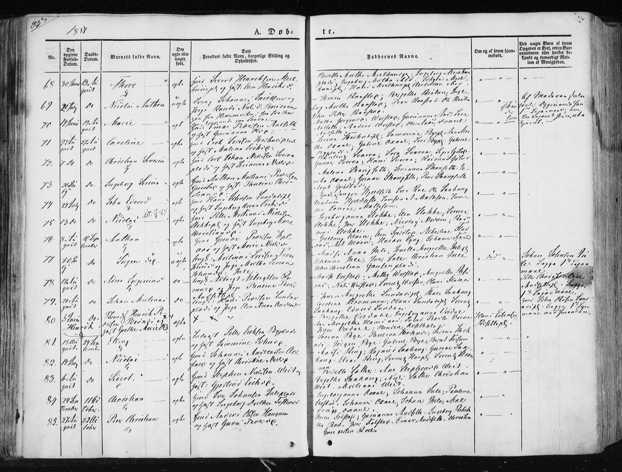 Ministerialprotokoller, klokkerbøker og fødselsregistre - Nord-Trøndelag, AV/SAT-A-1458/730/L0280: Parish register (official) no. 730A07 /1, 1840-1854, p. 85