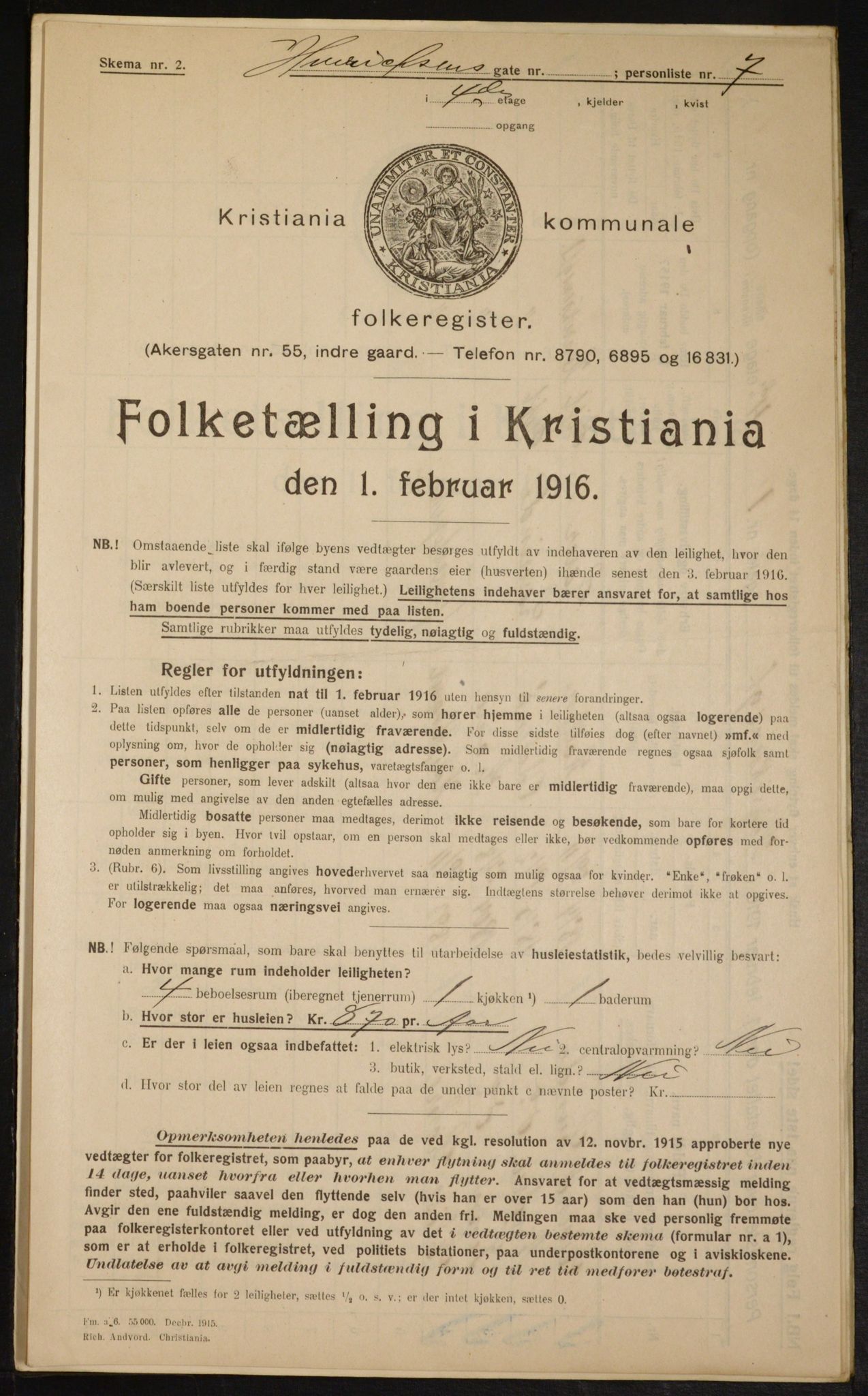 OBA, Municipal Census 1916 for Kristiania, 1916, p. 39096