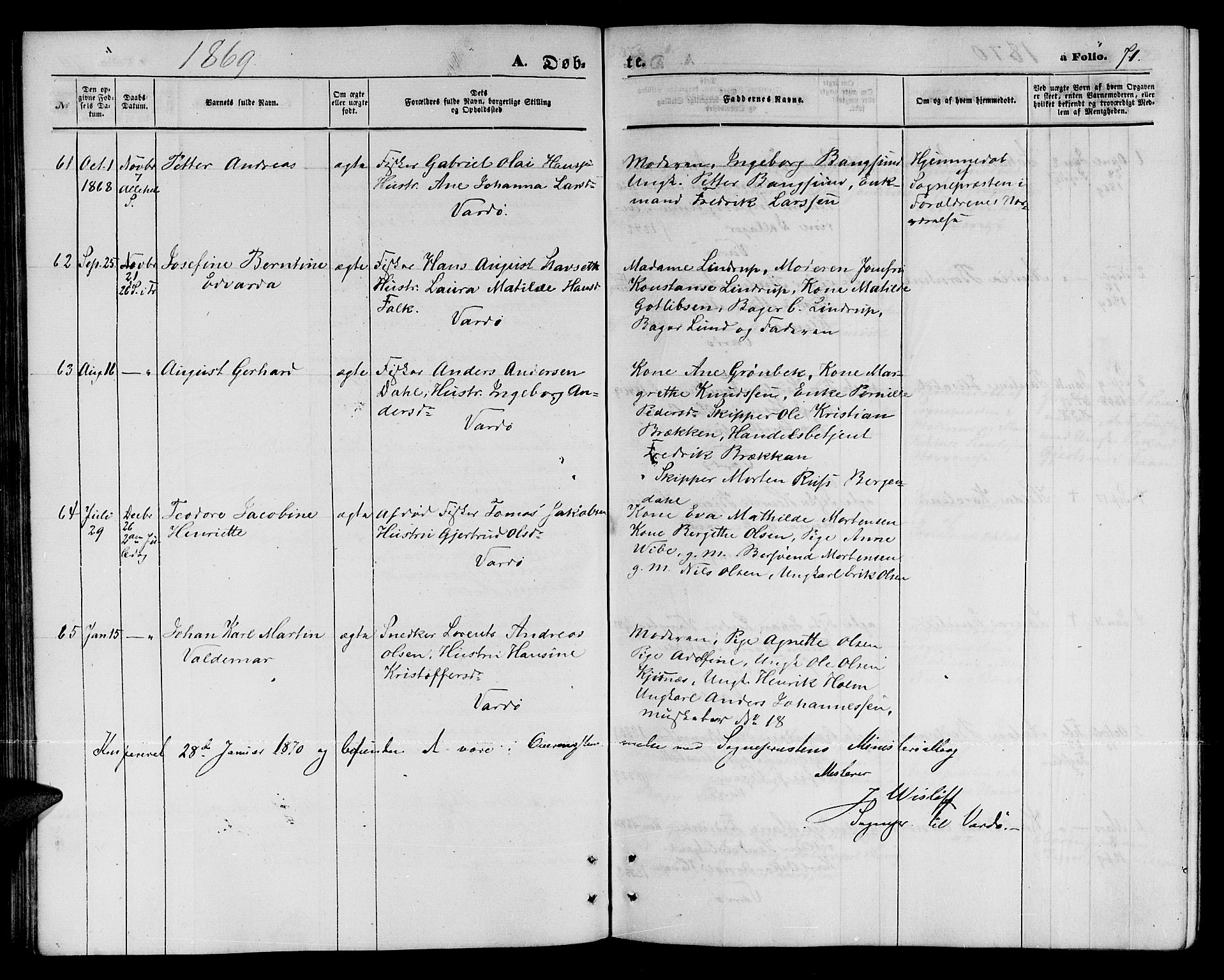 Vardø sokneprestkontor, SATØ/S-1332/H/Hb/L0002klokker: Parish register (copy) no. 2, 1861-1870, p. 71