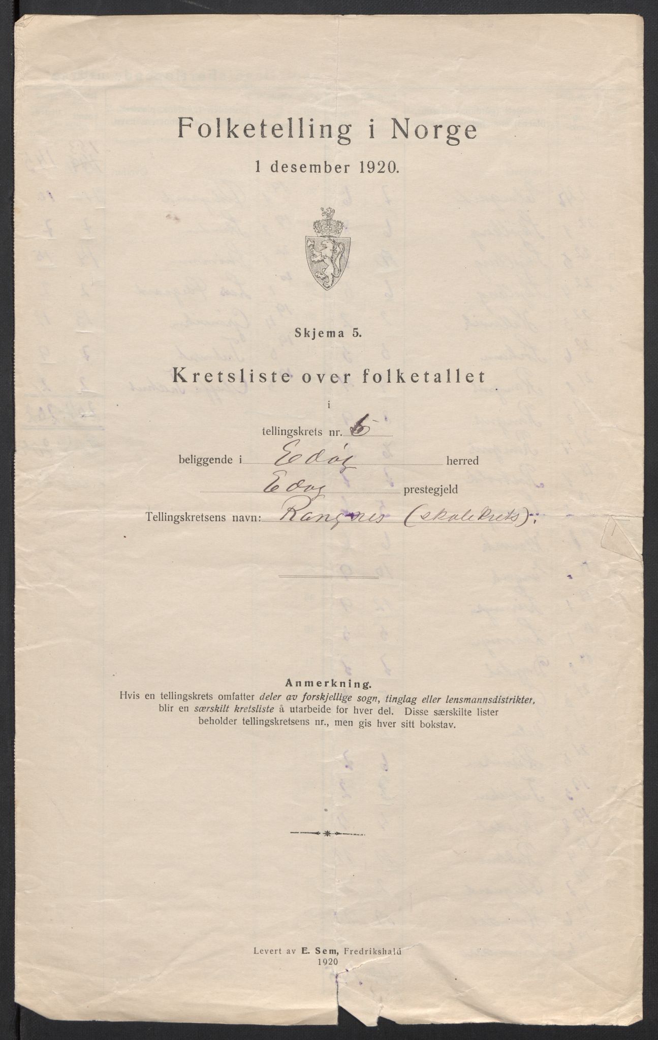 SAT, 1920 census for Edøy, 1920, p. 22