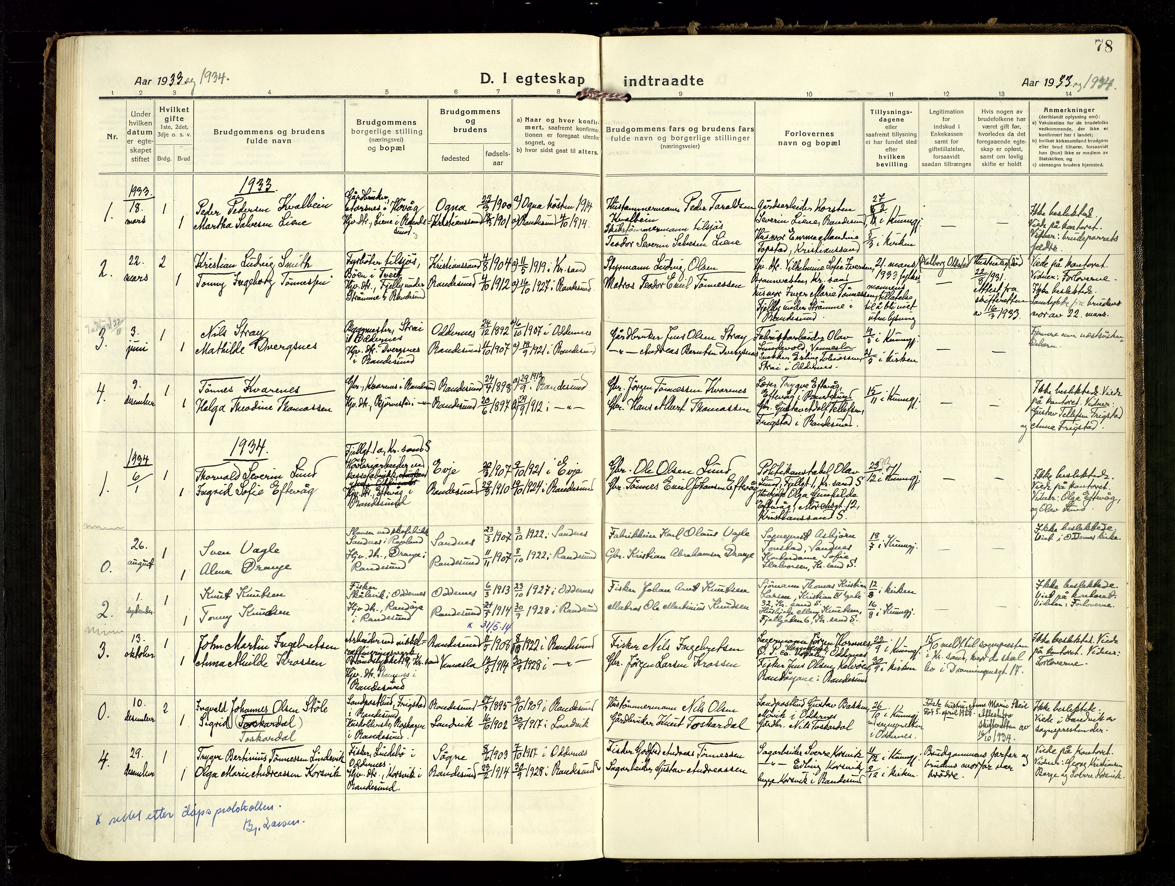 Oddernes sokneprestkontor, SAK/1111-0033/F/Fa/Fab/L0004: Parish register (official) no. A 4, 1916-1935, p. 78