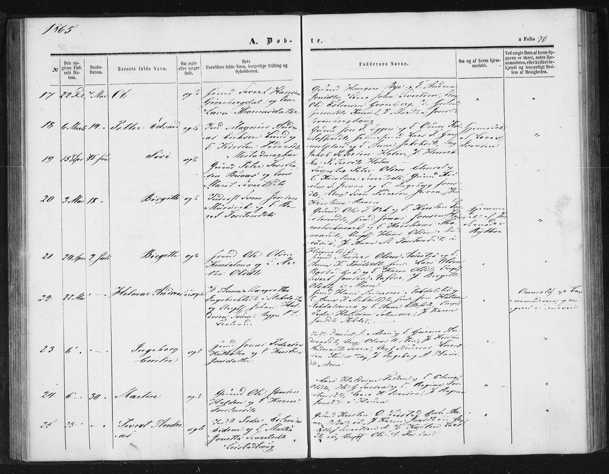 Ministerialprotokoller, klokkerbøker og fødselsregistre - Sør-Trøndelag, SAT/A-1456/616/L0408: Parish register (official) no. 616A05, 1857-1865, p. 70