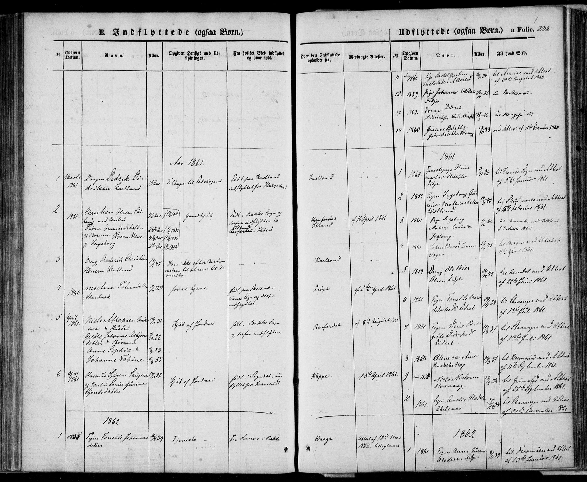 Flekkefjord sokneprestkontor, SAK/1111-0012/F/Fa/Fab/L0004: Parish register (official) no. A 4, 1850-1875, p. 232
