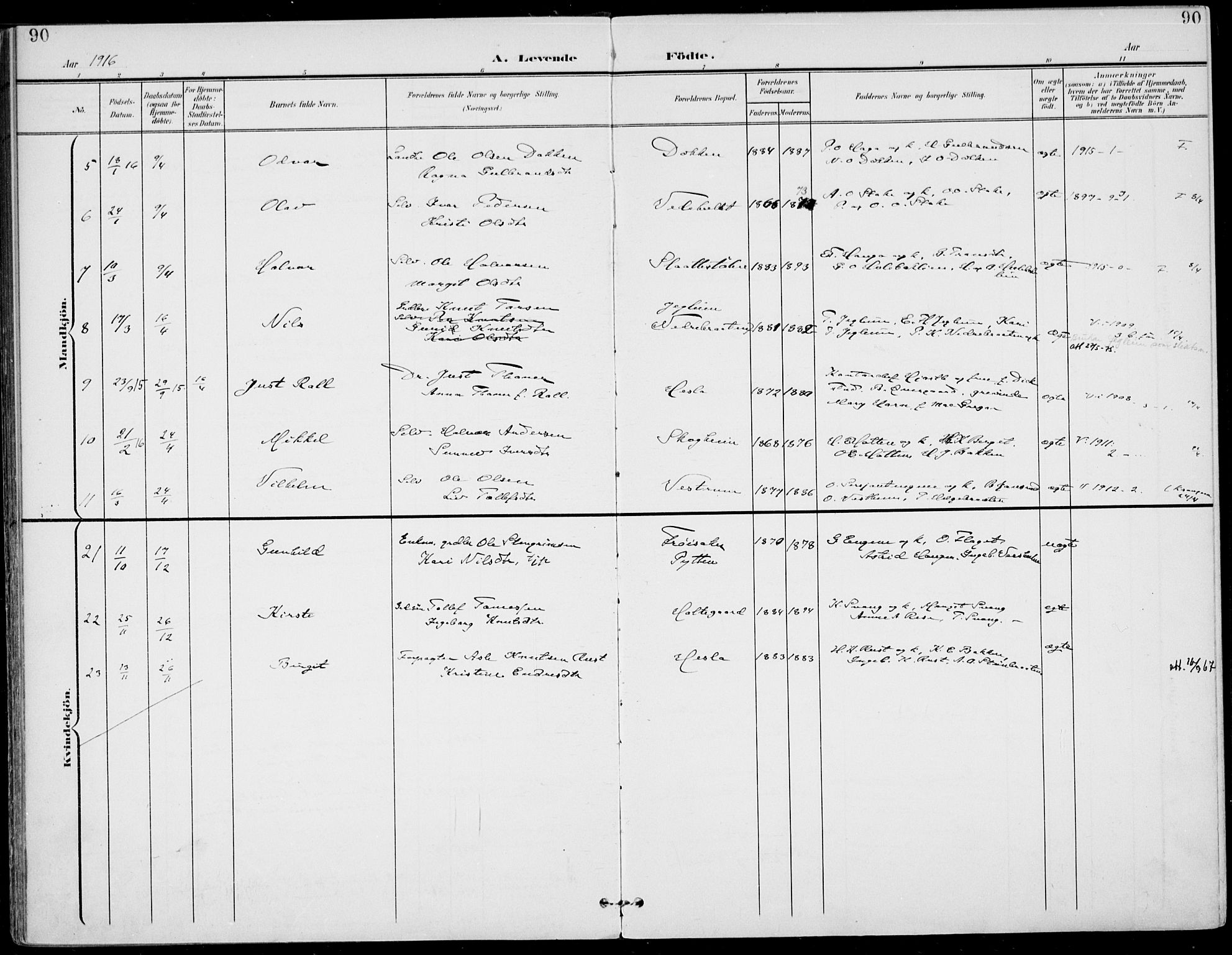 Gol kirkebøker, AV/SAKO-A-226/F/Fa/L0006: Parish register (official) no. I 6, 1901-1918, p. 90