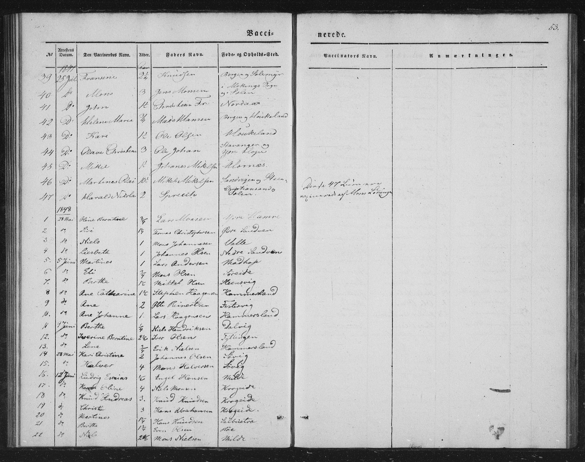 Fana Sokneprestembete, SAB/A-75101/H/Haa/Haaa/L0009: Parish register (official) no. A 9, 1849-1850, p. 53