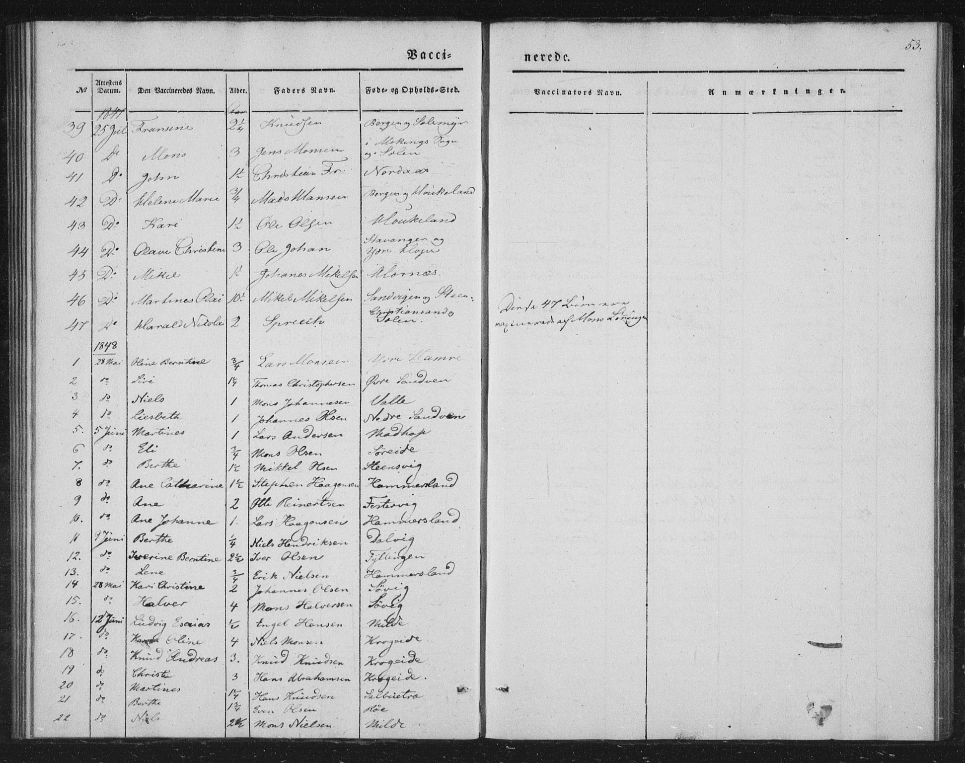 Fana Sokneprestembete, AV/SAB-A-75101/H/Haa/Haaa/L0009: Parish register (official) no. A 9, 1849-1850, p. 53