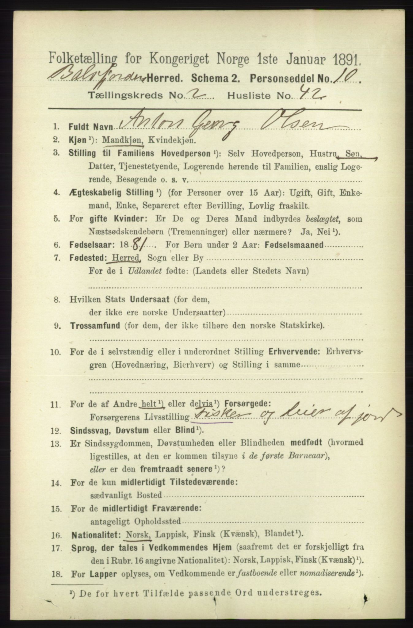 RA, 1891 census for 1933 Balsfjord, 1891, p. 815