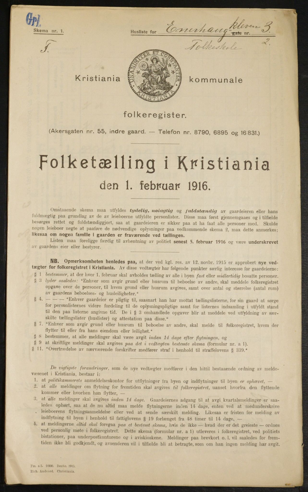 OBA, Municipal Census 1916 for Kristiania, 1916, p. 22066