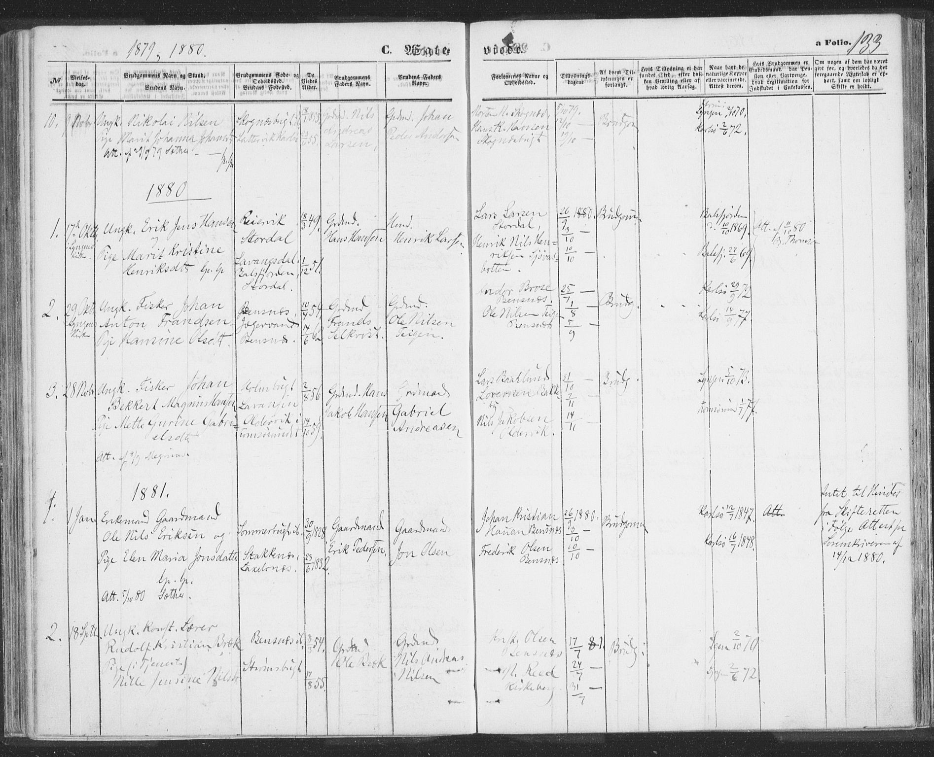 Lyngen sokneprestembete, AV/SATØ-S-1289/H/He/Hea/L0009kirke: Parish register (official) no. 9, 1864-1882, p. 133