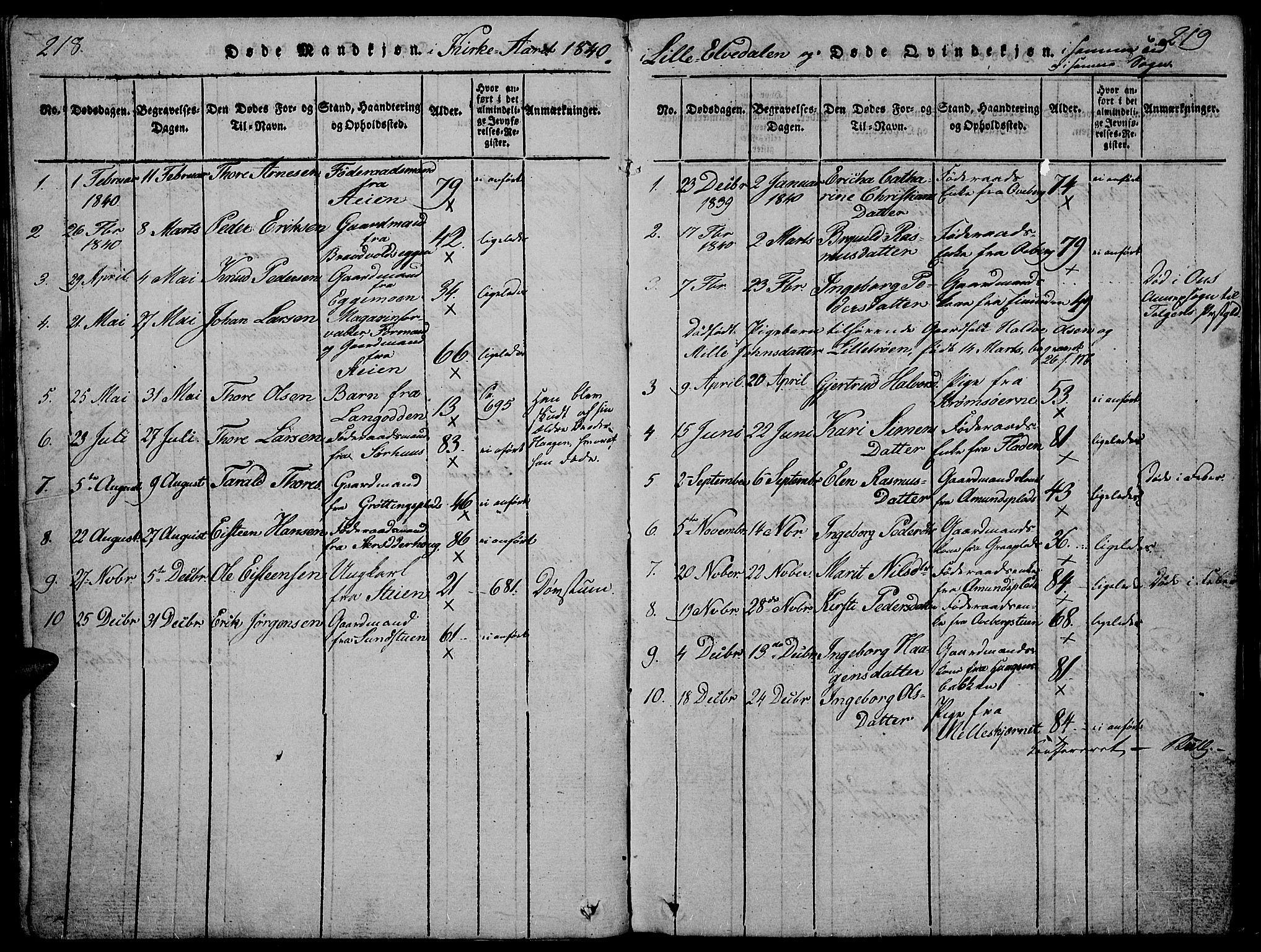 Tynset prestekontor, SAH/PREST-058/H/Ha/Hab/L0002: Parish register (copy) no. 2, 1814-1862, p. 218-219