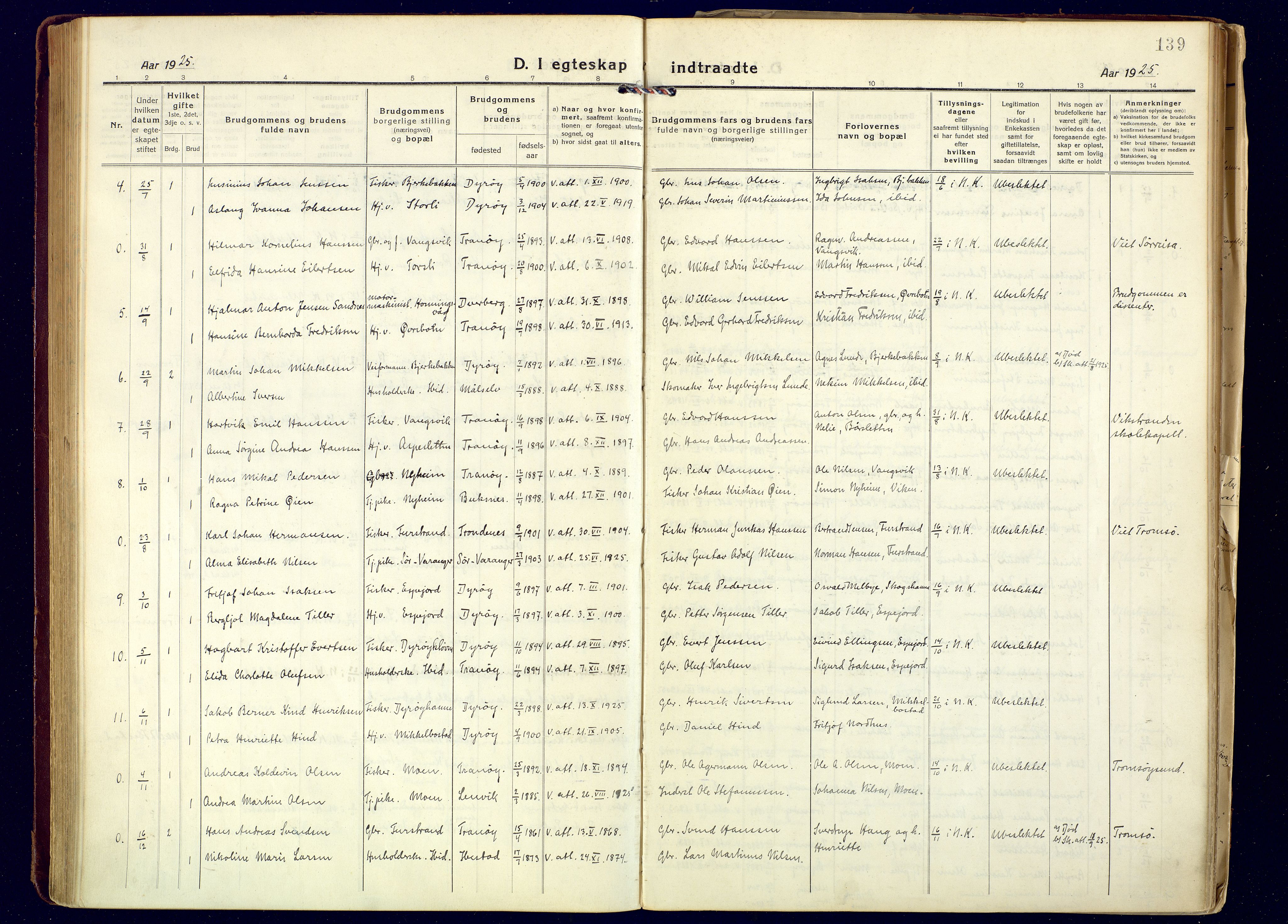 Tranøy sokneprestkontor, SATØ/S-1313/I/Ia/Iaa/L0016kirke: Parish register (official) no. 16, 1919-1932, p. 139