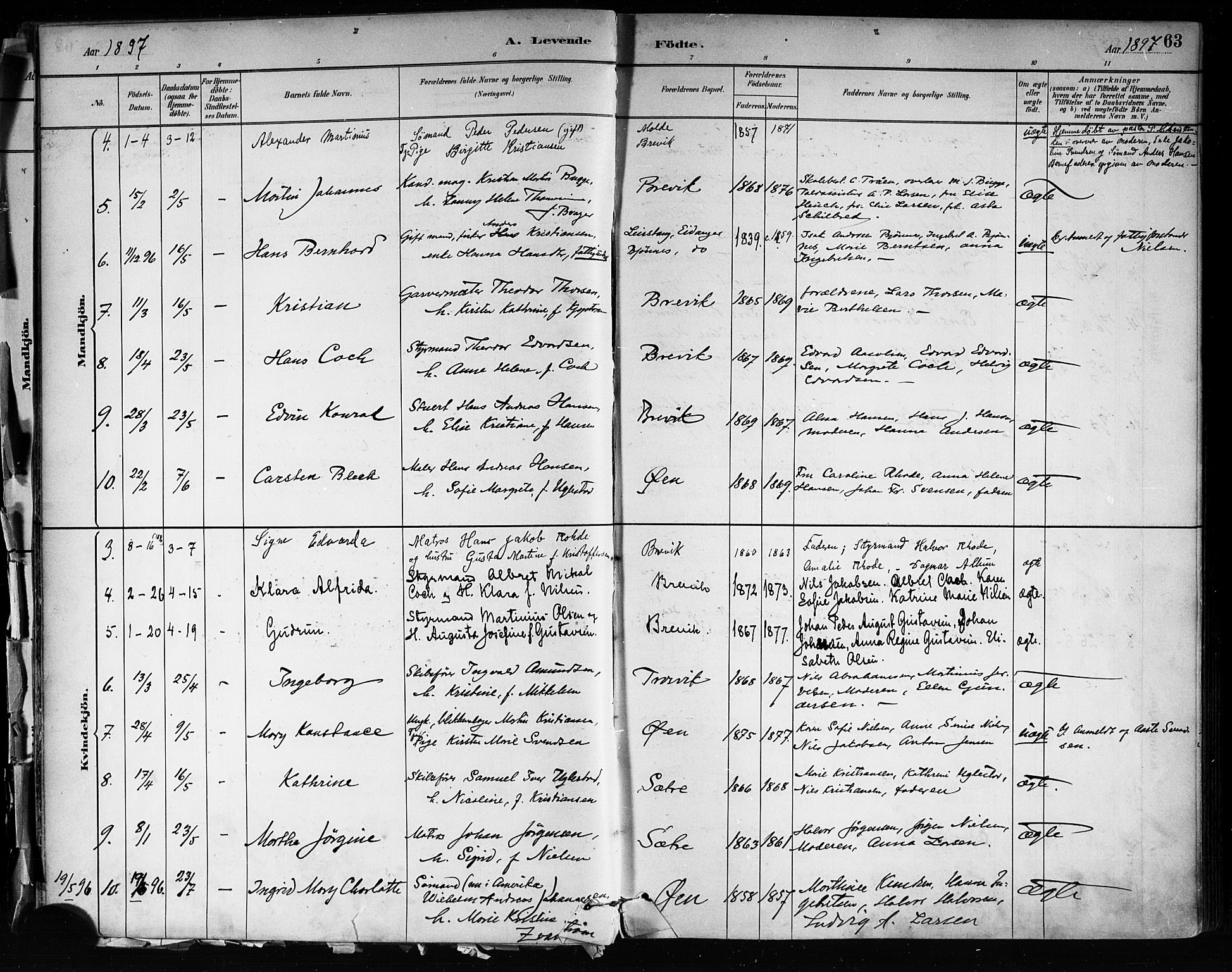 Brevik kirkebøker, SAKO/A-255/F/Fa/L0007: Parish register (official) no. 7, 1882-1900, p. 63