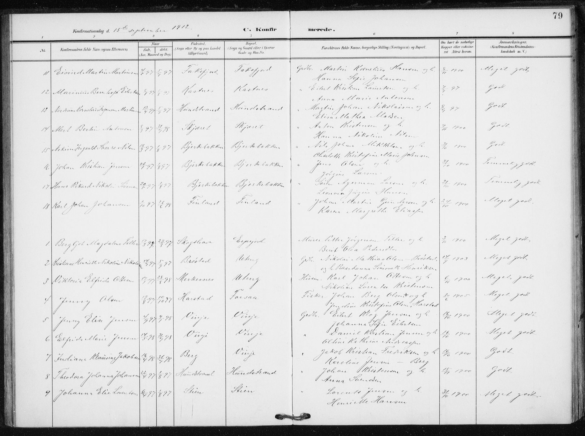 Tranøy sokneprestkontor, AV/SATØ-S-1313/I/Ia/Iaa/L0013kirke: Parish register (official) no. 13, 1905-1922, p. 79