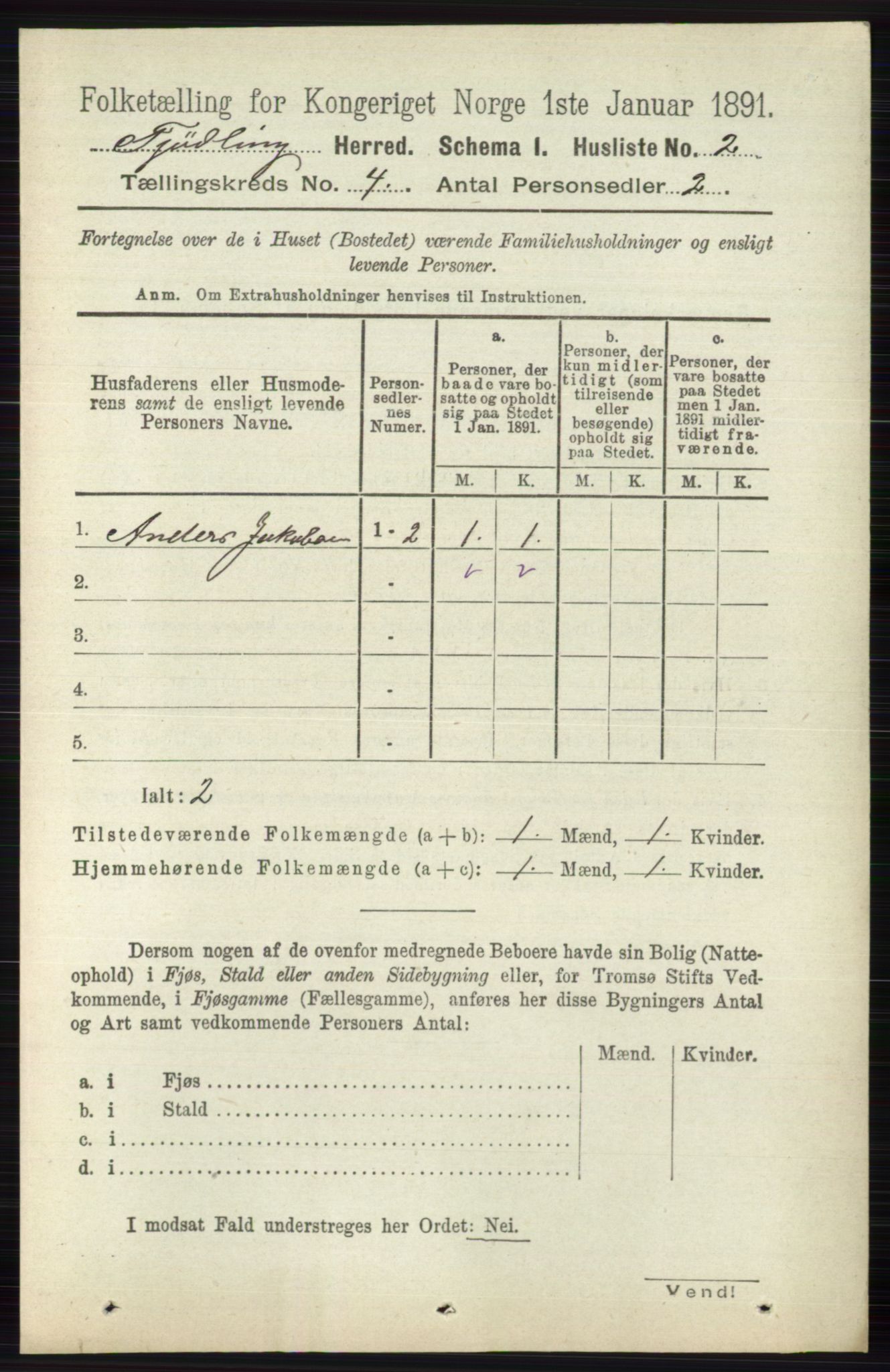 RA, 1891 census for 0725 Tjølling, 1891, p. 1371