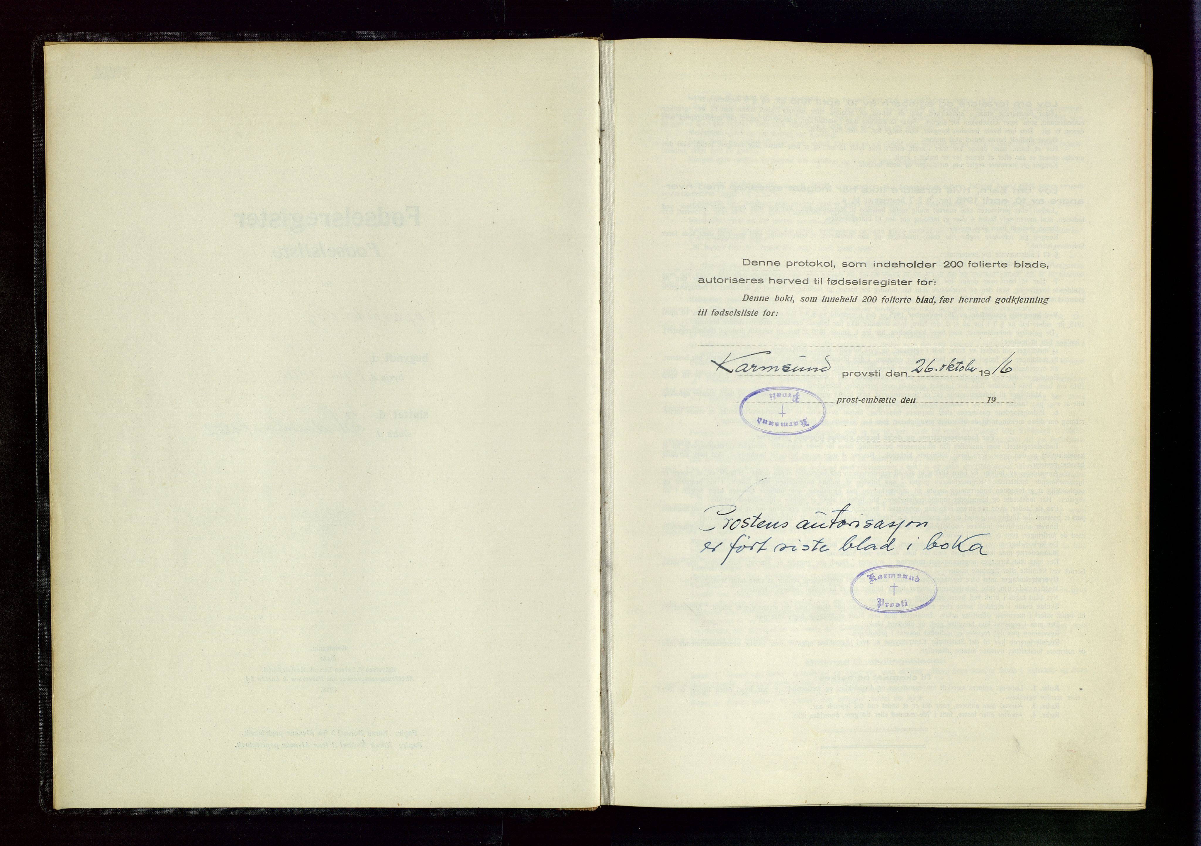 Kopervik sokneprestkontor, AV/SAST-A-101850/I/Id/L0001: Birth register no. 1, 1916-1952