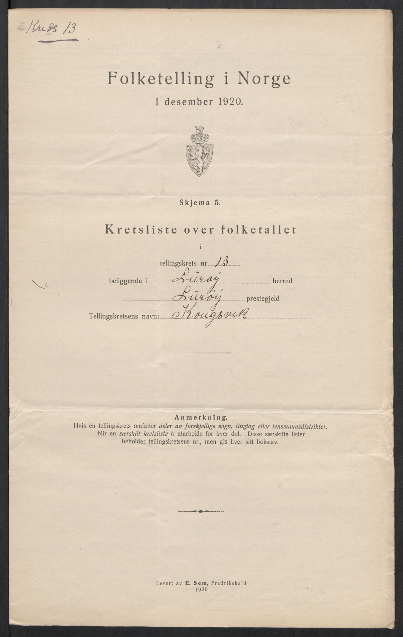 SAT, 1920 census for Lurøy, 1920, p. 46