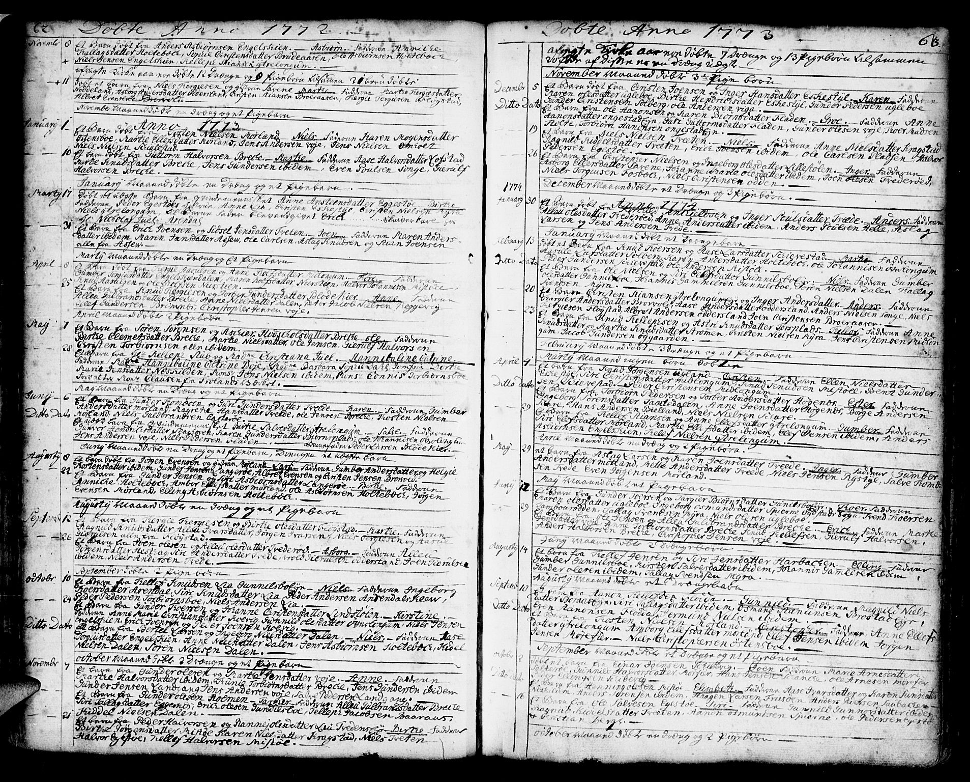 Austre Moland sokneprestkontor, AV/SAK-1111-0001/F/Fa/Faa/L0002: Parish register (official) no. A 2, 1747-1808, p. 62-63