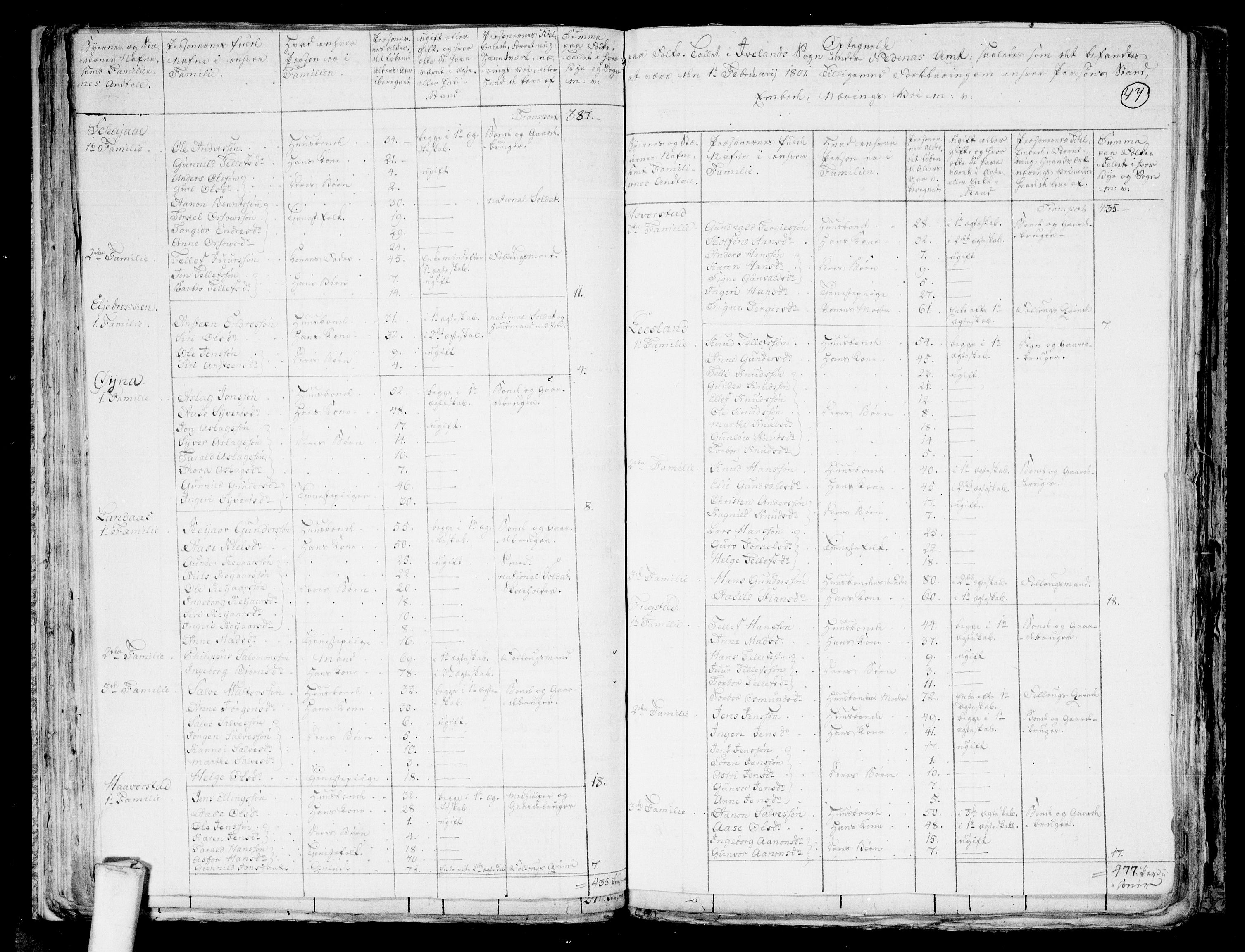 RA, 1801 census for 0934P Evje, 1801, p. 46b-47a