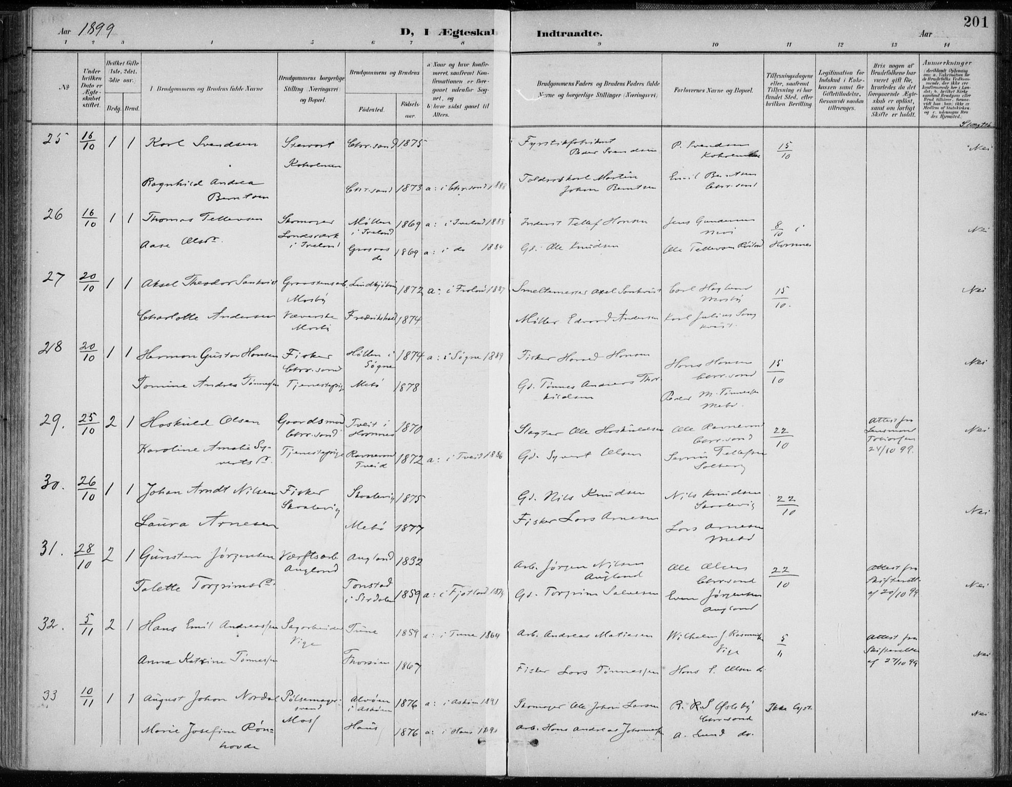 Oddernes sokneprestkontor, AV/SAK-1111-0033/F/Fa/Faa/L0010: Parish register (official) no. A 10, 1897-1911, p. 201