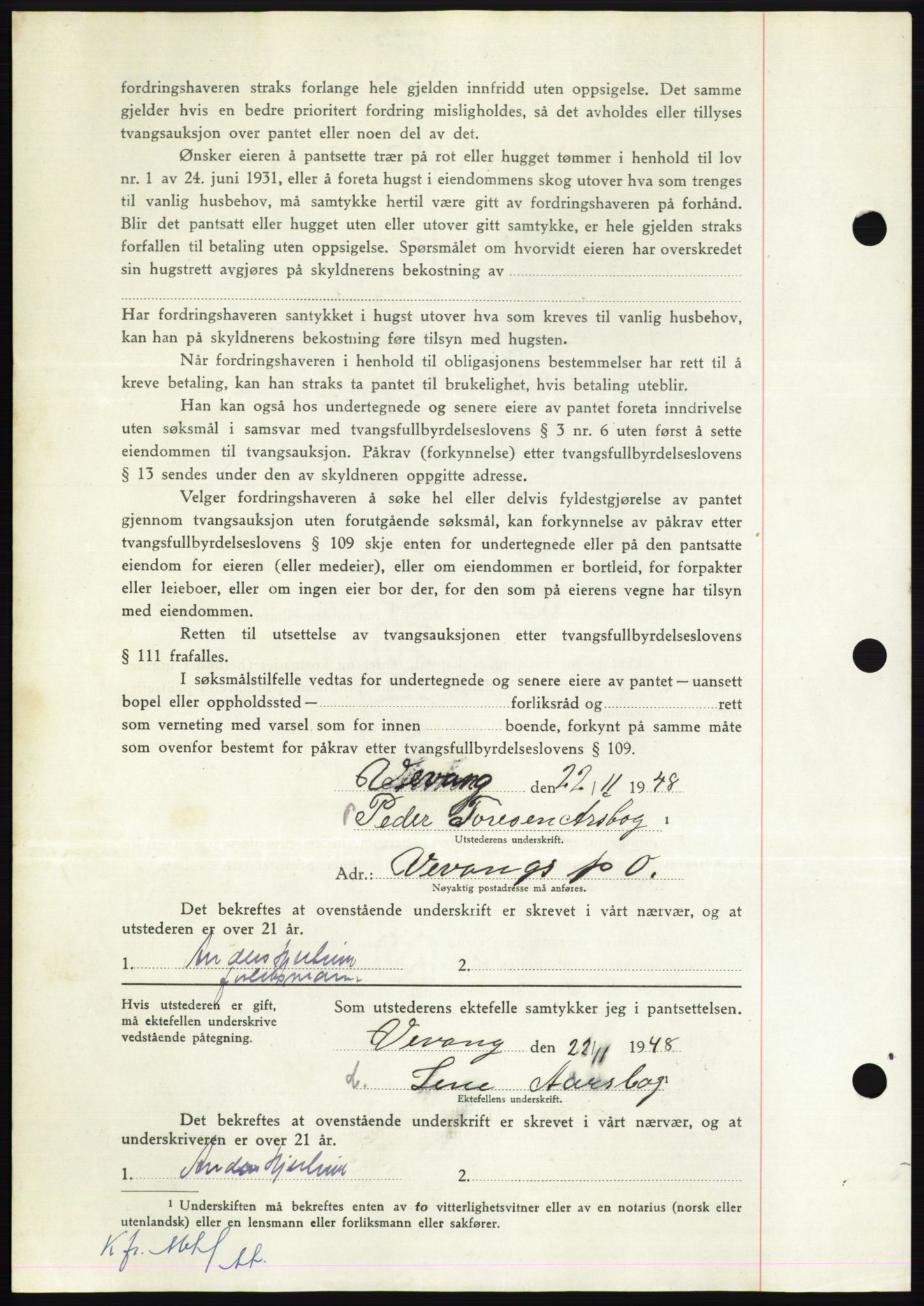 Nordmøre sorenskriveri, AV/SAT-A-4132/1/2/2Ca: Mortgage book no. B100, 1948-1949, Diary no: : 3516/1948