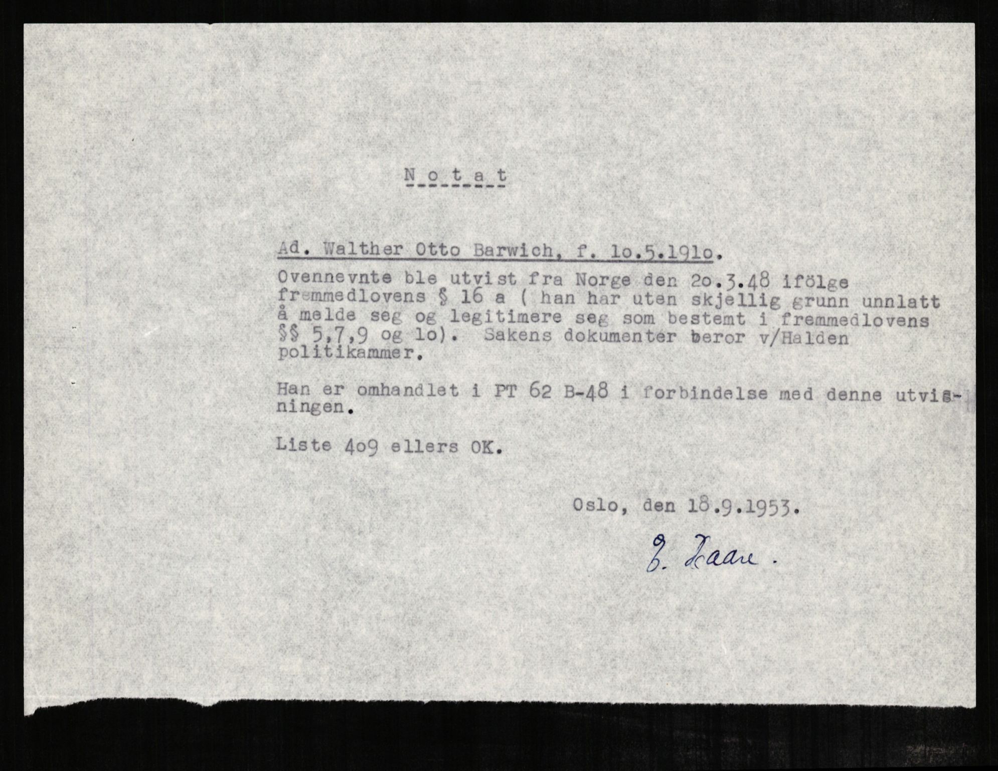 Forsvaret, Forsvarets overkommando II, RA/RAFA-3915/D/Db/L0002: CI Questionaires. Tyske okkupasjonsstyrker i Norge. Tyskere., 1945-1946, p. 192