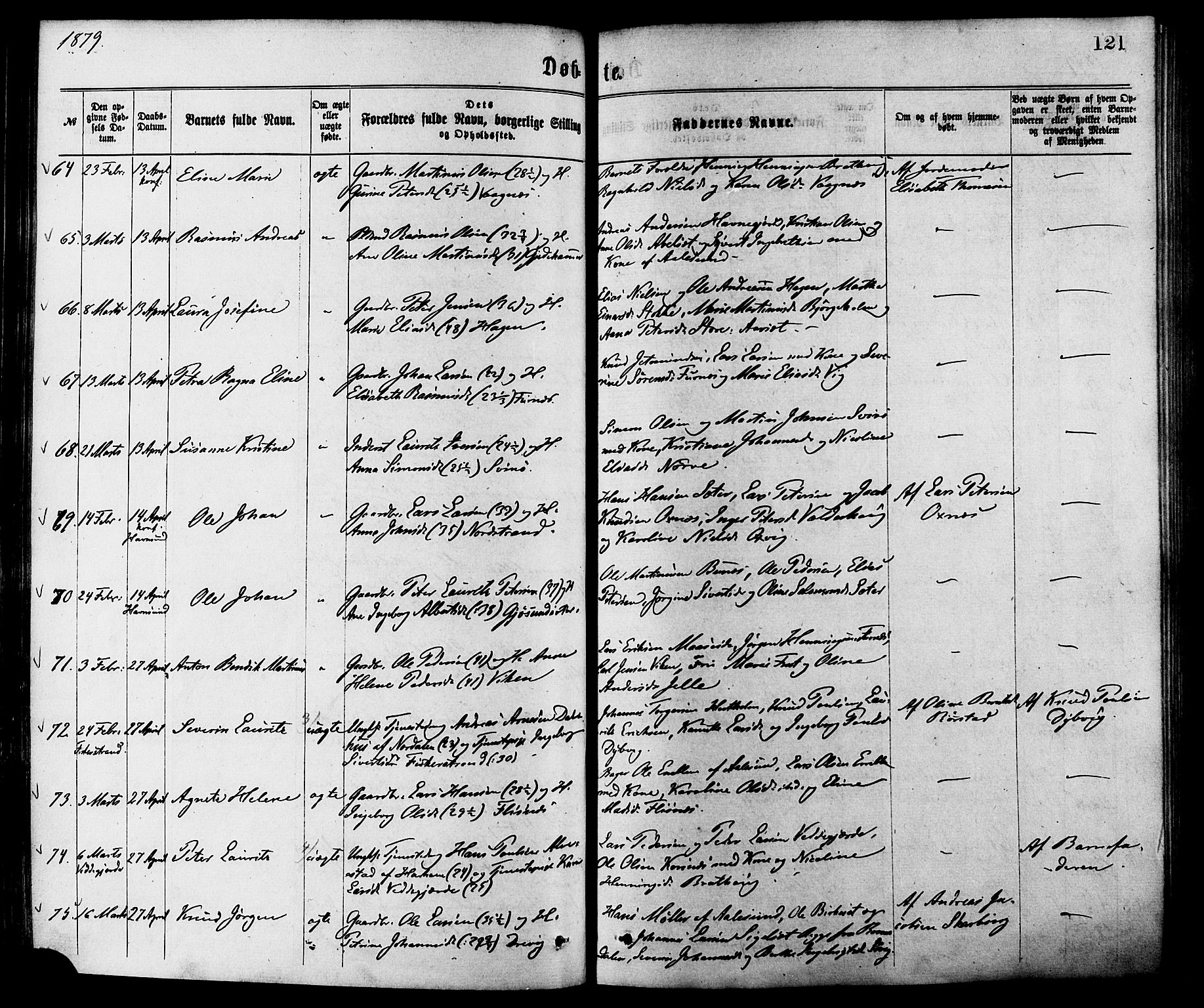 Ministerialprotokoller, klokkerbøker og fødselsregistre - Møre og Romsdal, SAT/A-1454/528/L0400: Parish register (official) no. 528A11, 1871-1879, p. 121