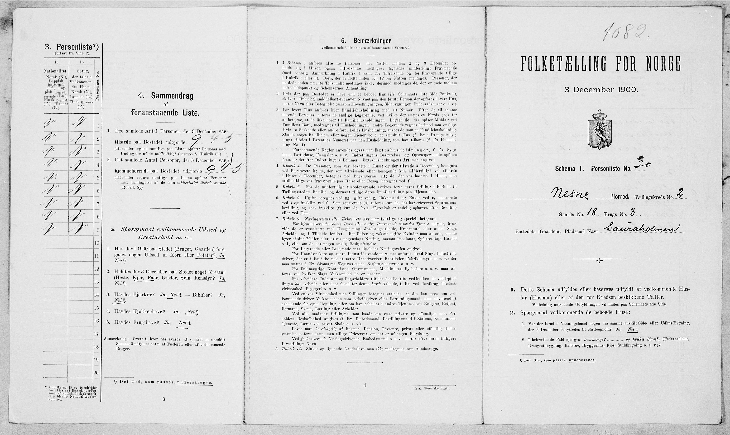 SAT, 1900 census for Nesna, 1900, p. 169