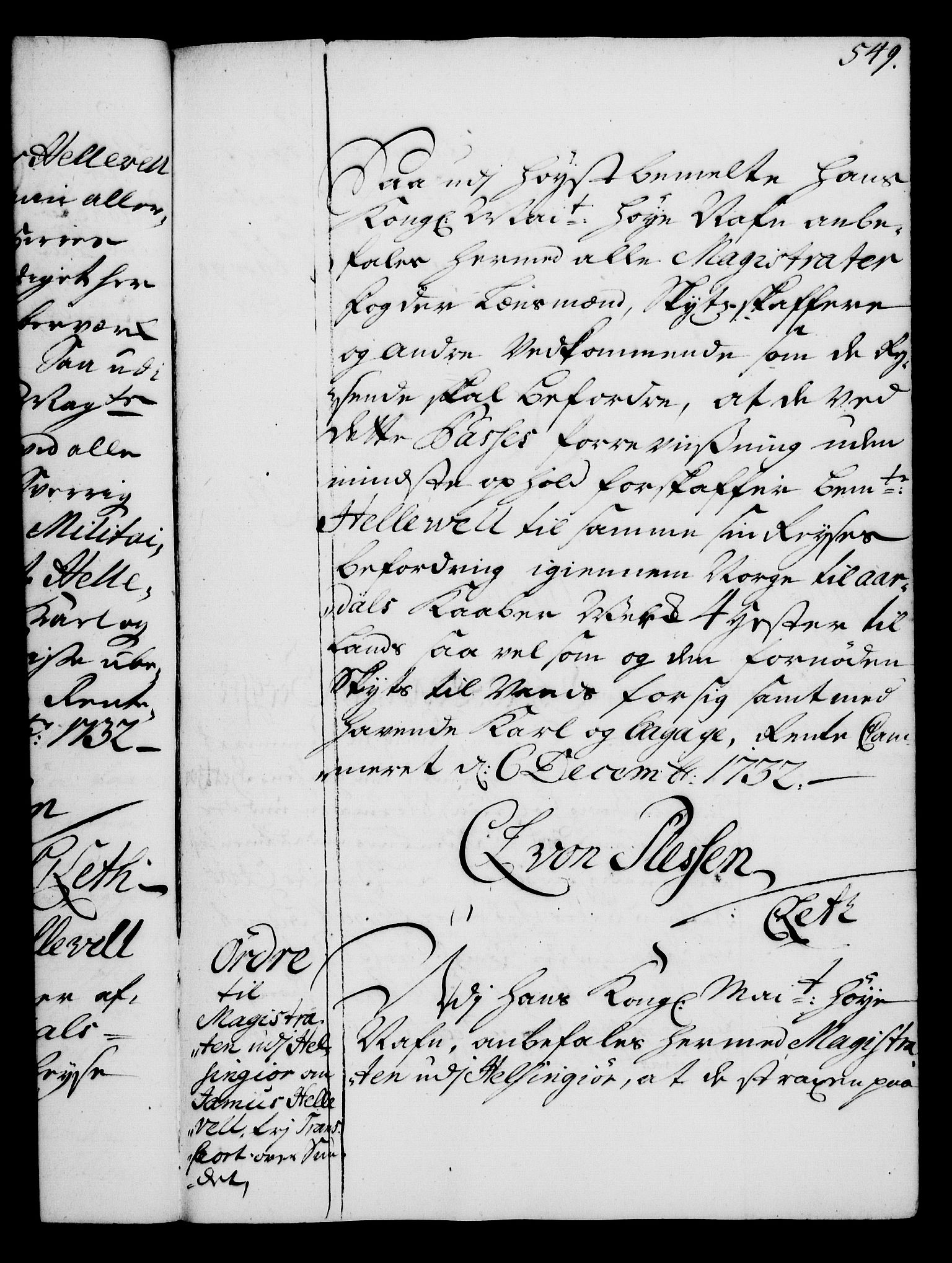 Rentekammeret, Kammerkanselliet, RA/EA-3111/G/Gg/Gga/L0003: Norsk ekspedisjonsprotokoll med register (merket RK 53.3), 1727-1734, p. 549