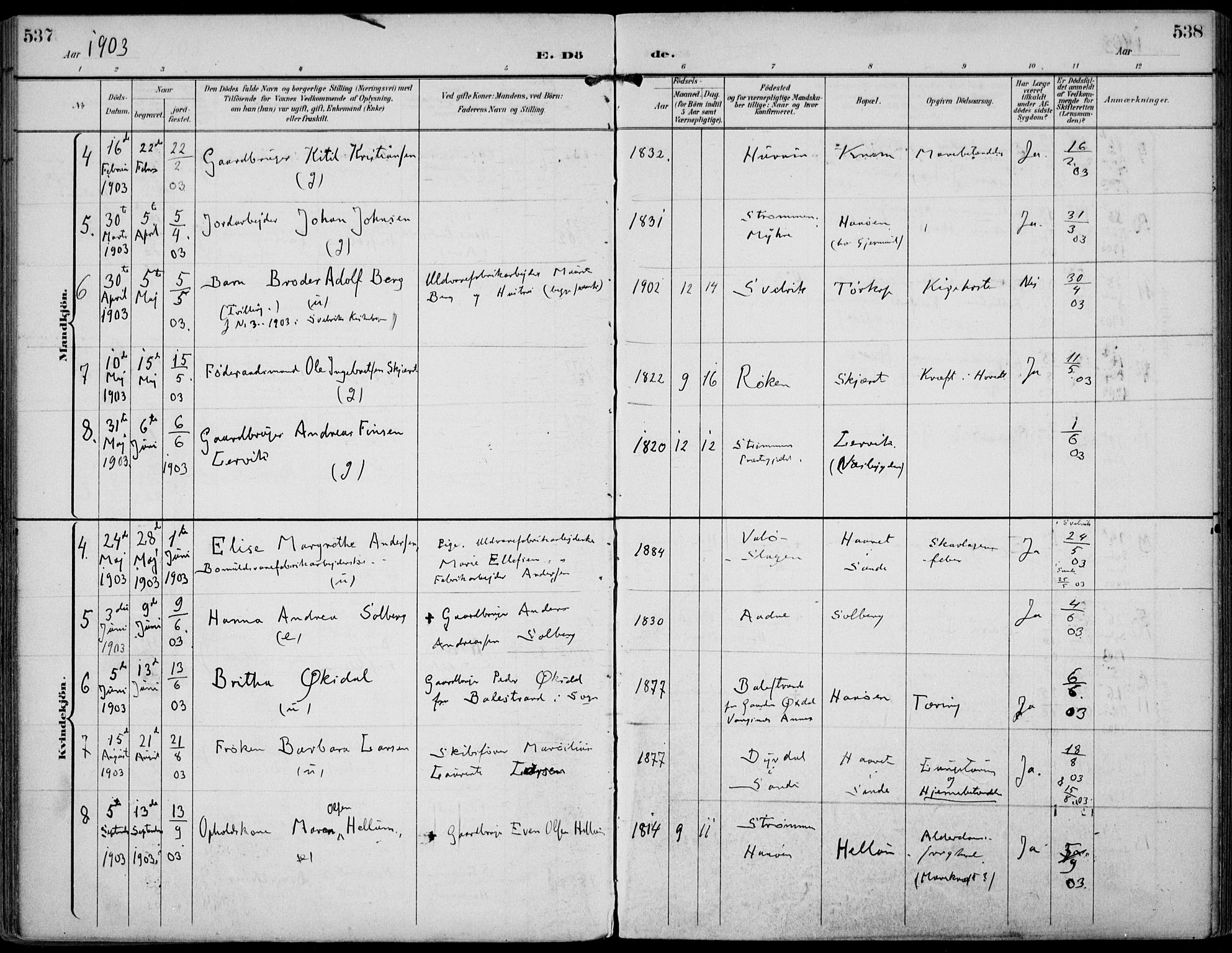 Strømm kirkebøker, AV/SAKO-A-322/F/Fa/L0005: Parish register (official) no. I 5, 1898-1919, p. 537-538