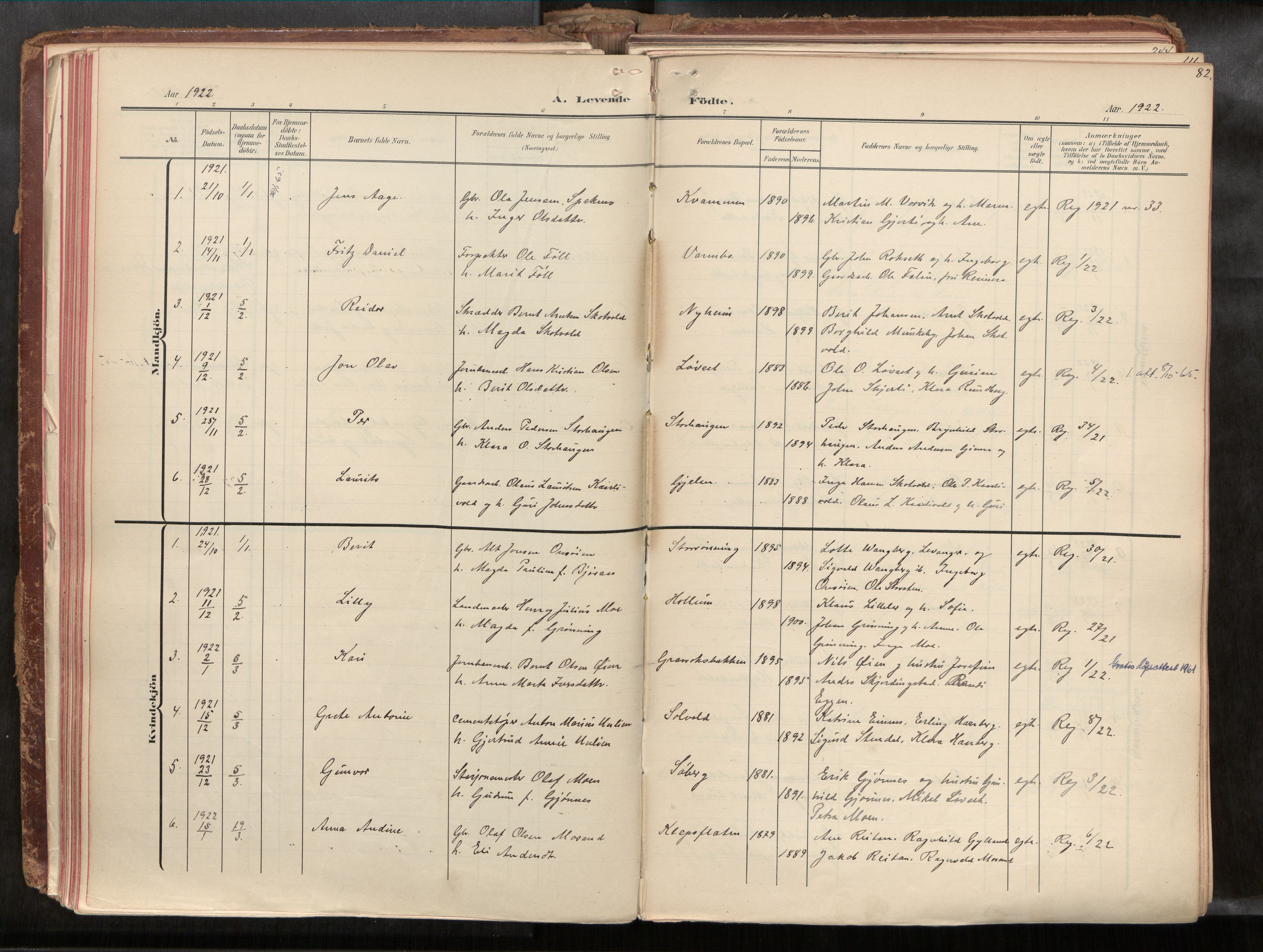 Ministerialprotokoller, klokkerbøker og fødselsregistre - Sør-Trøndelag, SAT/A-1456/691/L1085b: Parish register (official) no. 691A18, 1908-1930, p. 82