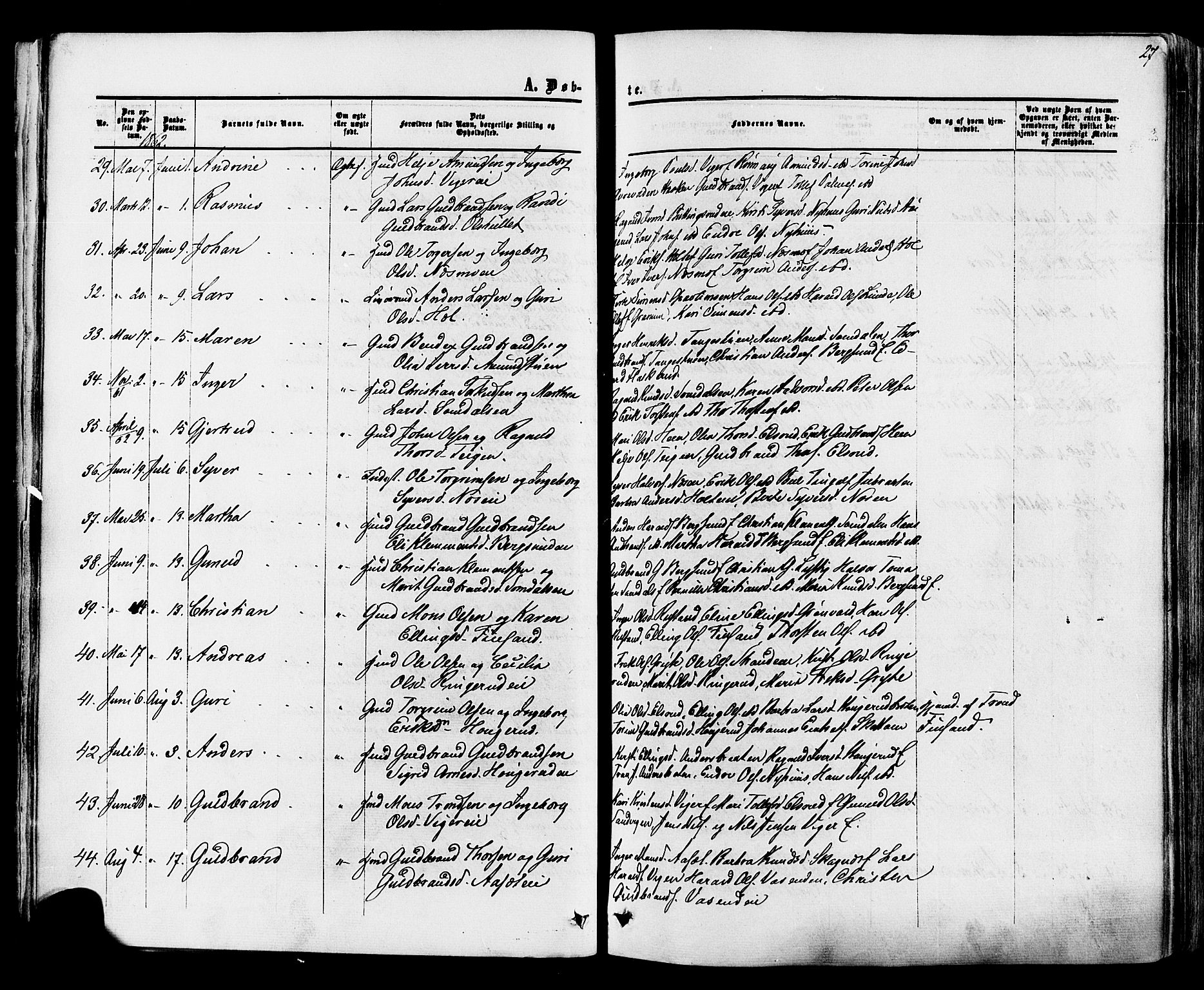 Ådal kirkebøker, SAKO/A-248/F/Fa/L0001: Parish register (official) no. I 1, 1857-1883, p. 27