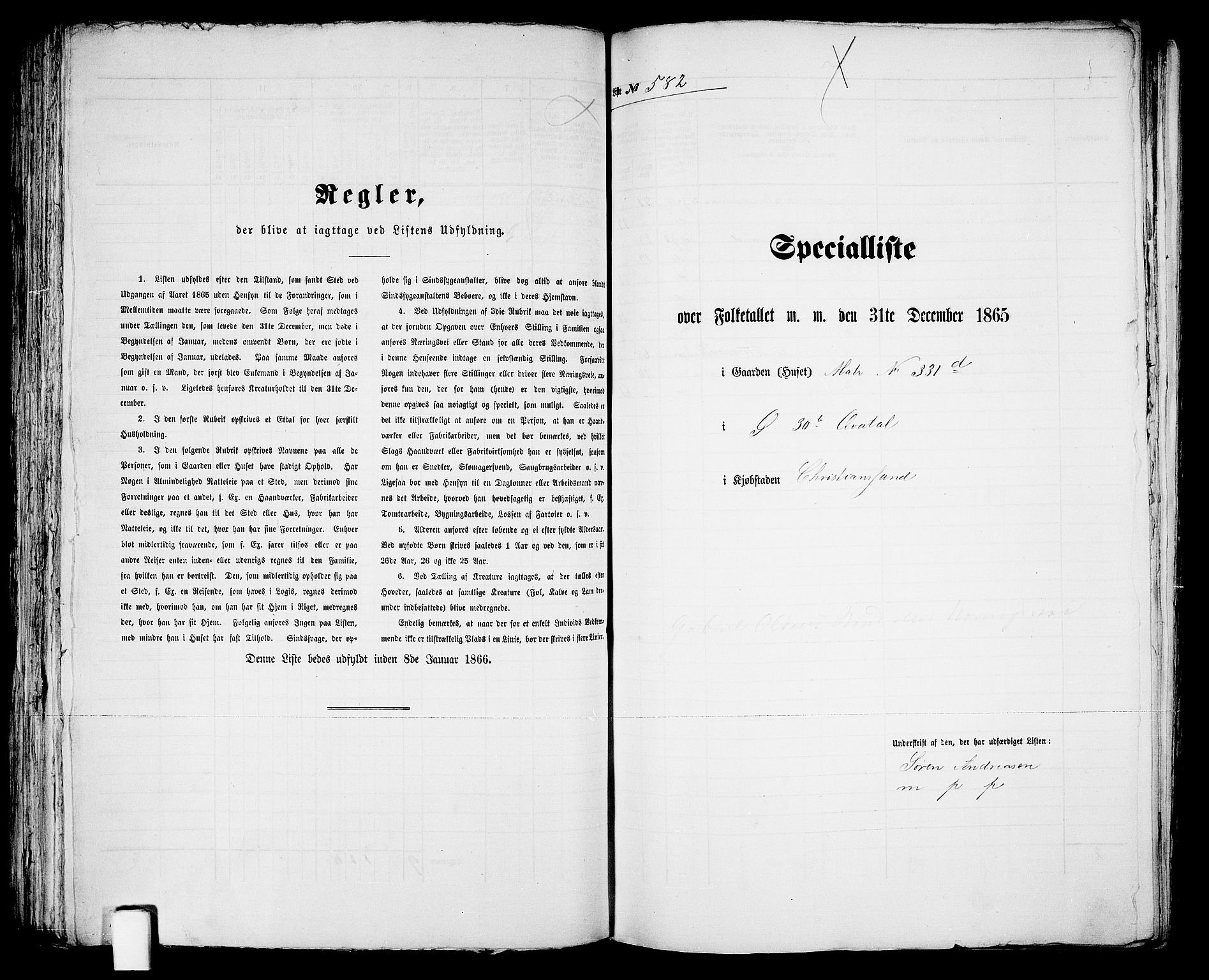 RA, 1865 census for Kristiansand, 1865, p. 1190