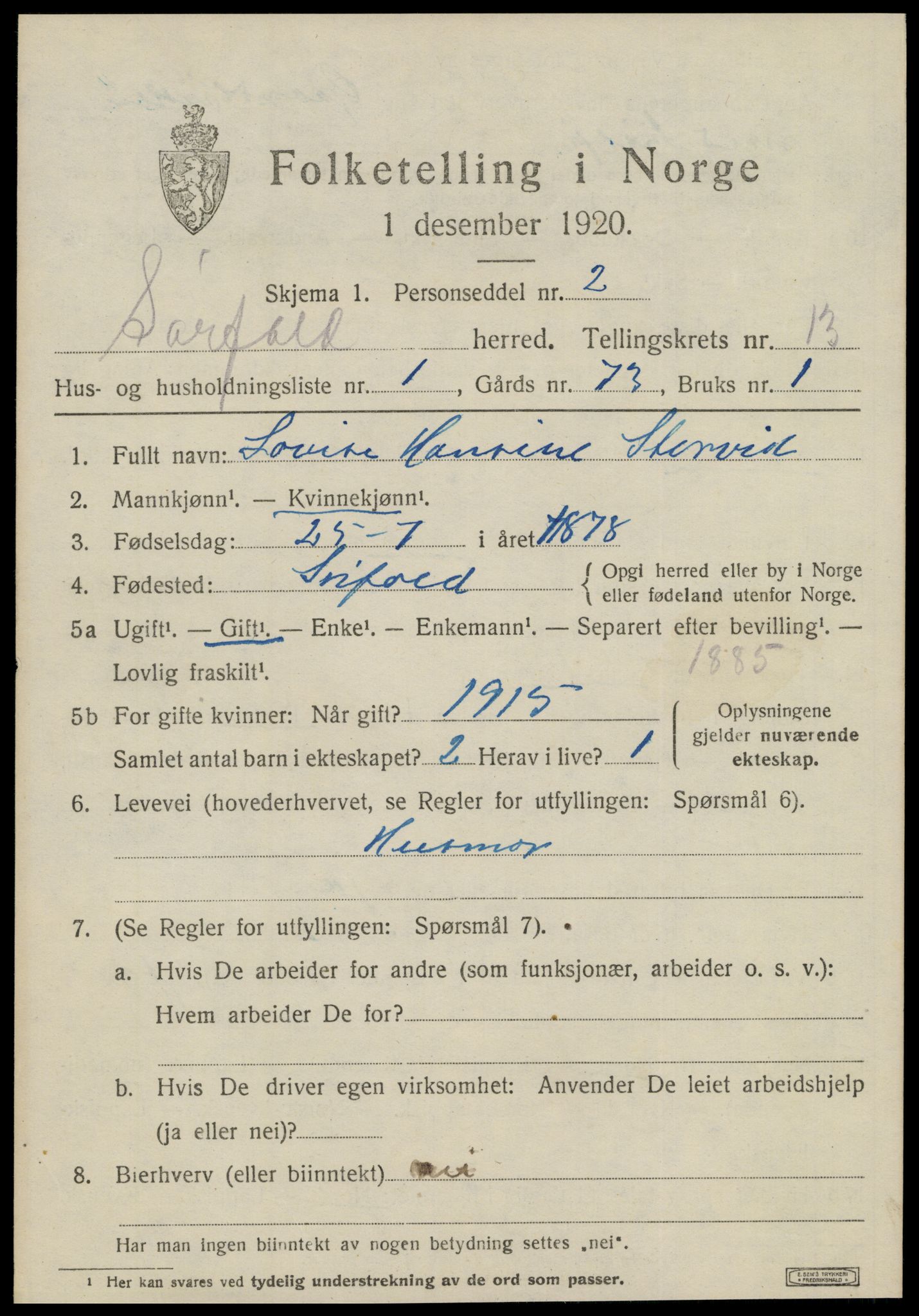 SAT, 1920 census for Sørfold, 1920, p. 6433