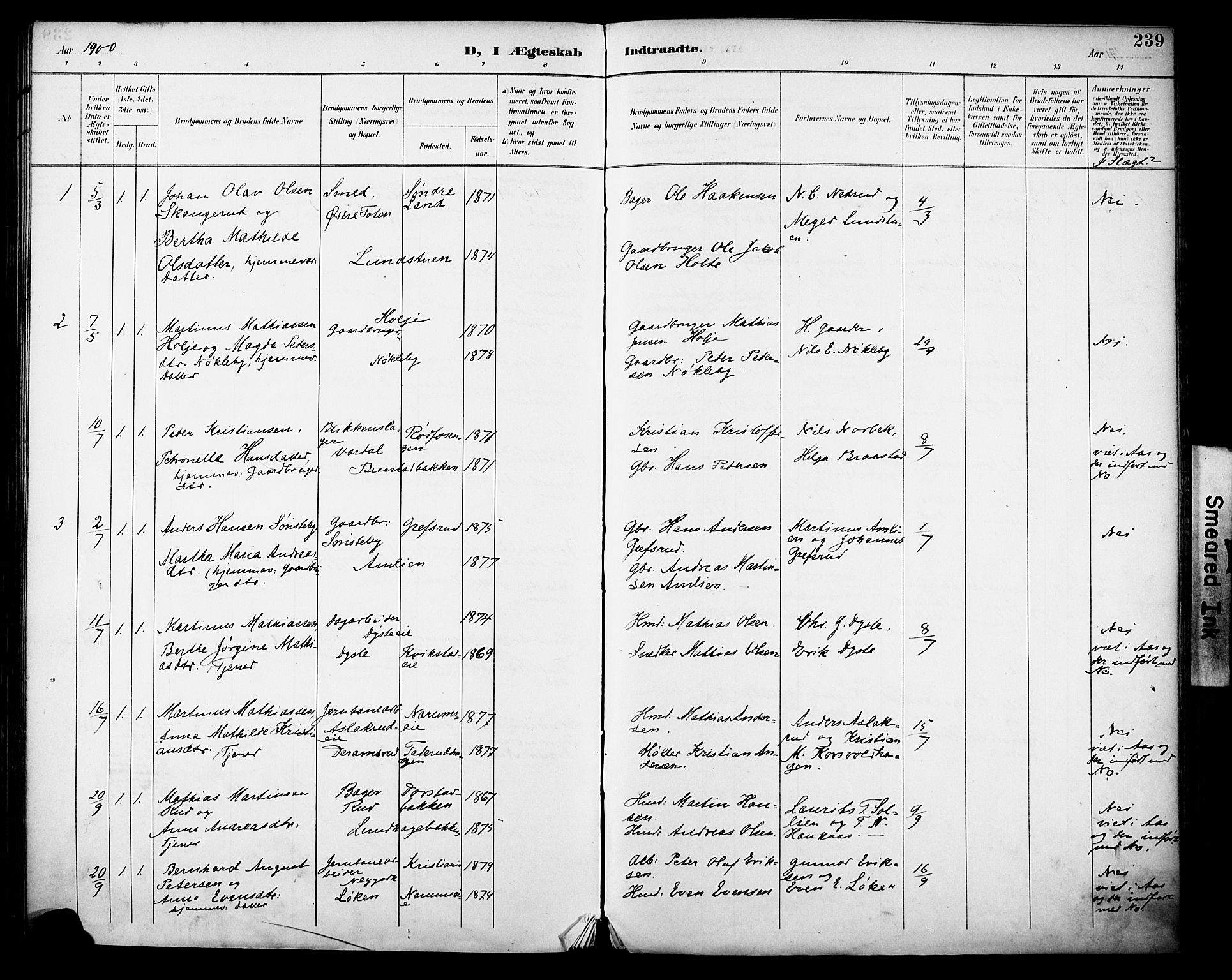 Vestre Toten prestekontor, SAH/PREST-108/H/Ha/Haa/L0013: Parish register (official) no. 13, 1895-1911, p. 239