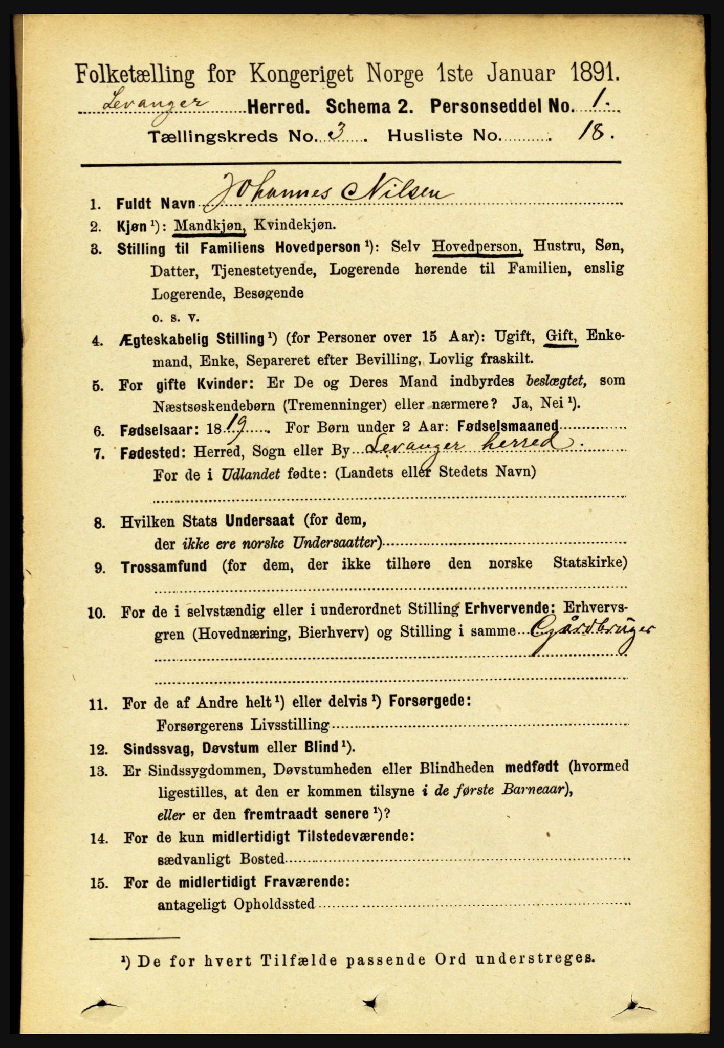 RA, 1891 census for 1720 Levanger, 1891, p. 1706