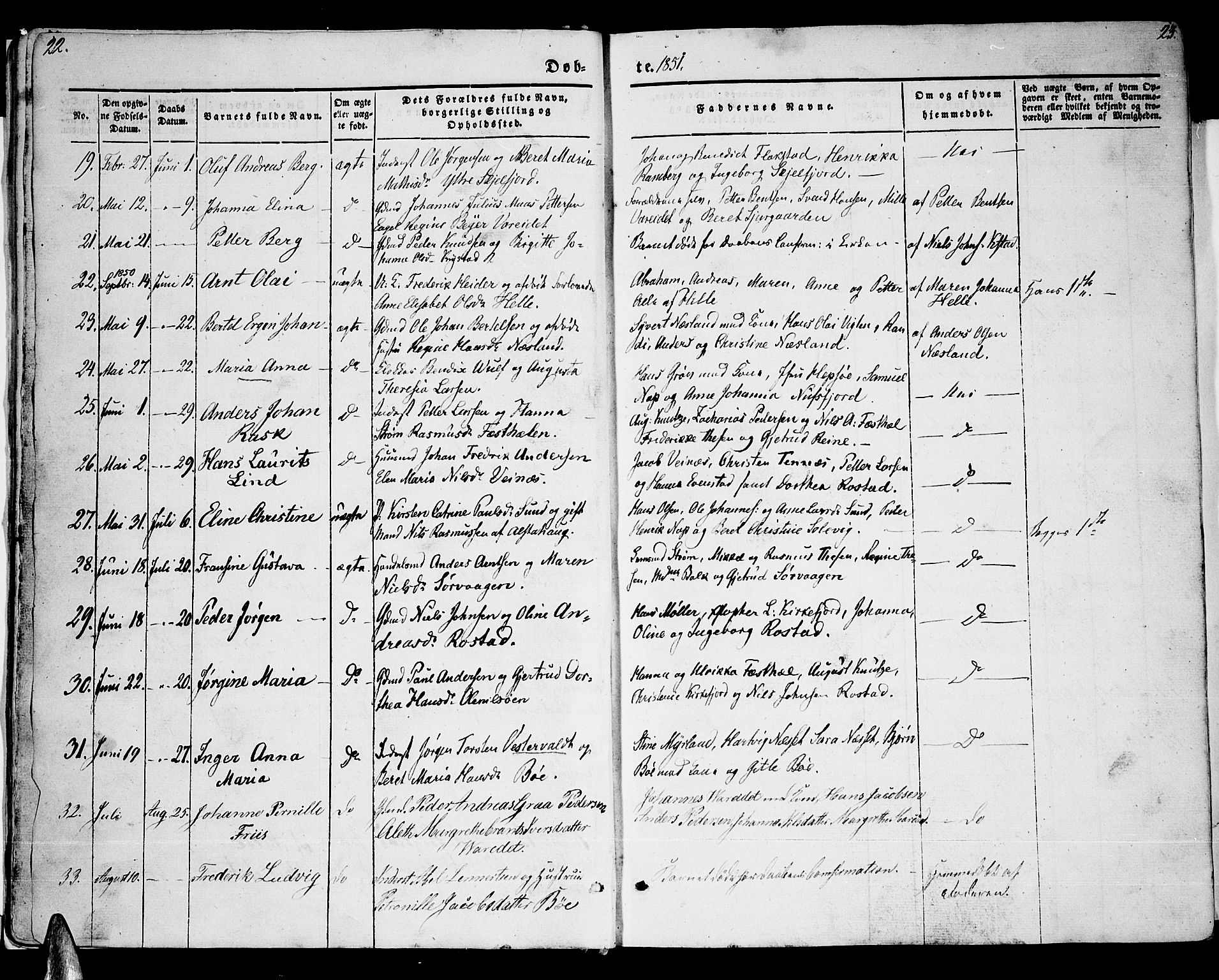 Ministerialprotokoller, klokkerbøker og fødselsregistre - Nordland, SAT/A-1459/885/L1212: Parish register (copy) no. 885C01, 1847-1873, p. 22-23