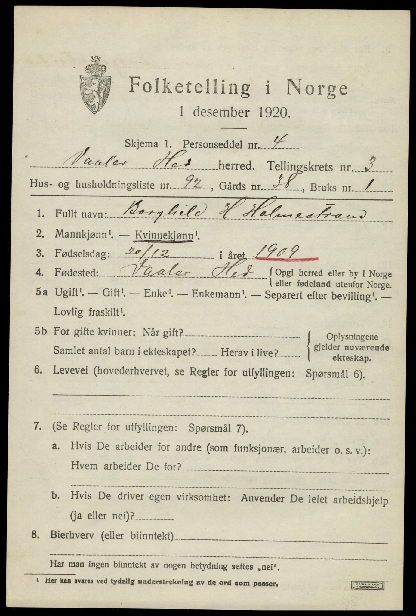 SAH, 1920 census for Våler (Hedmark), 1920, p. 4387