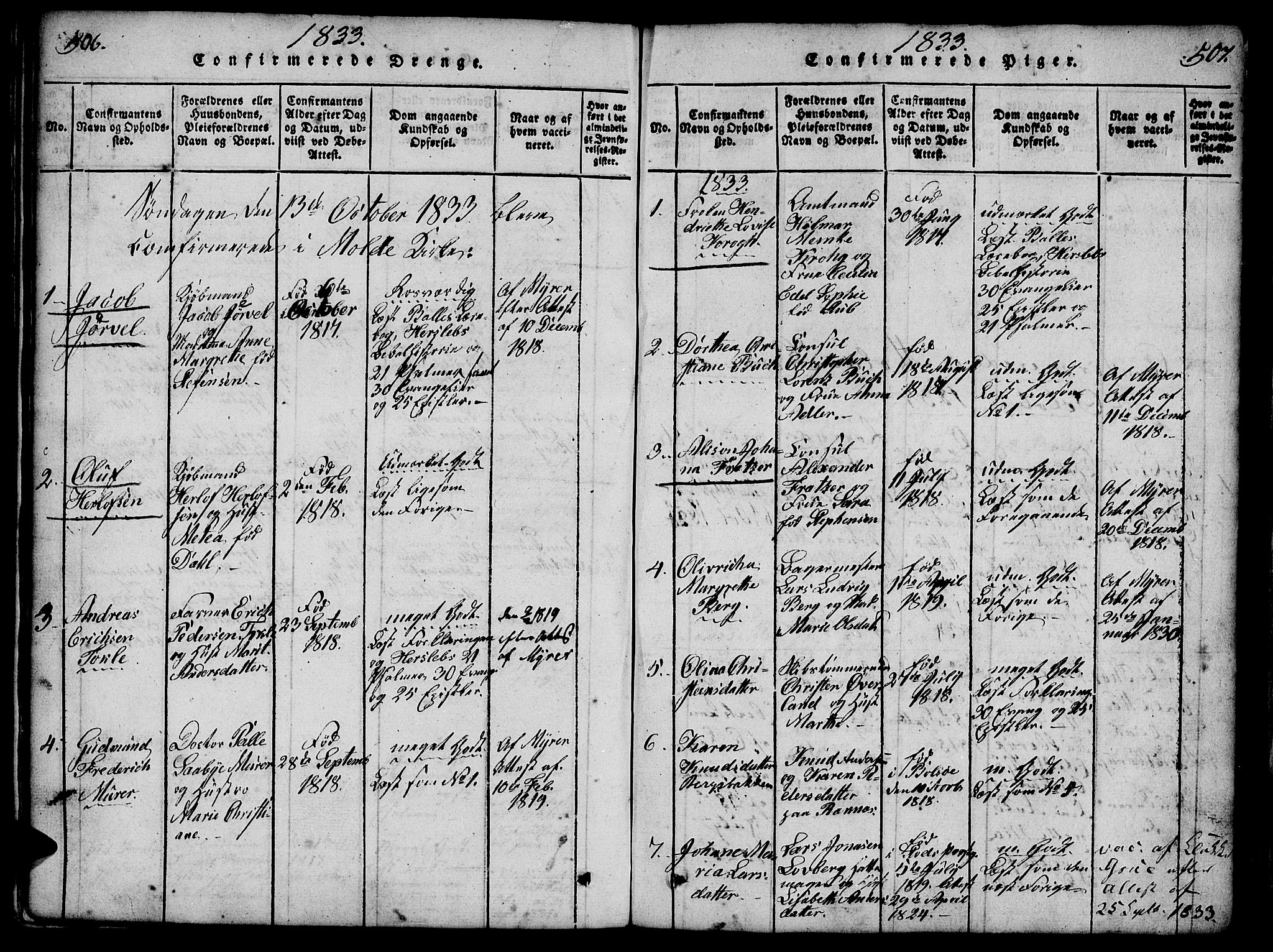 Ministerialprotokoller, klokkerbøker og fødselsregistre - Møre og Romsdal, SAT/A-1454/558/L0688: Parish register (official) no. 558A02, 1818-1843, p. 506-507