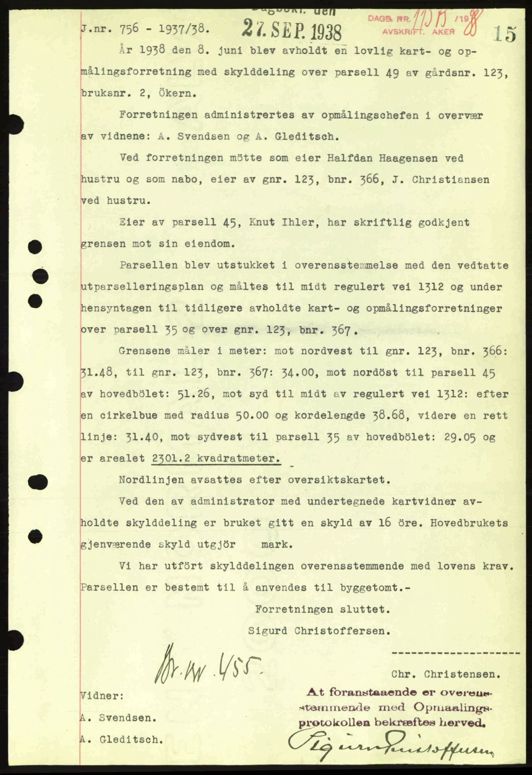 Aker herredsskriveri, SAO/A-10896/G/Gb/Gba/Gbab/L0025: Mortgage book no. A154-155, 1938-1938, Diary no: : 11375/1938