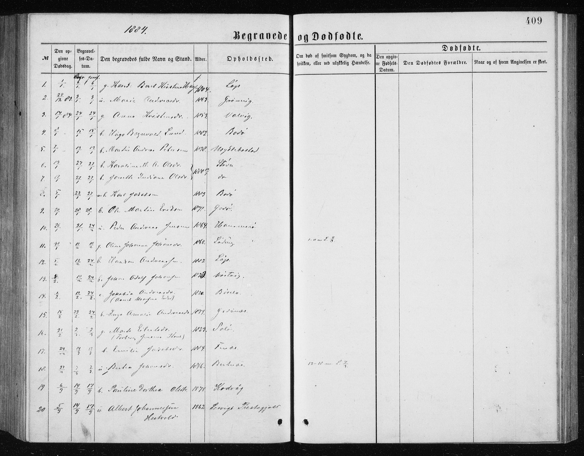 Ministerialprotokoller, klokkerbøker og fødselsregistre - Nordland, SAT/A-1459/801/L0031: Parish register (copy) no. 801C06, 1883-1887, p. 409