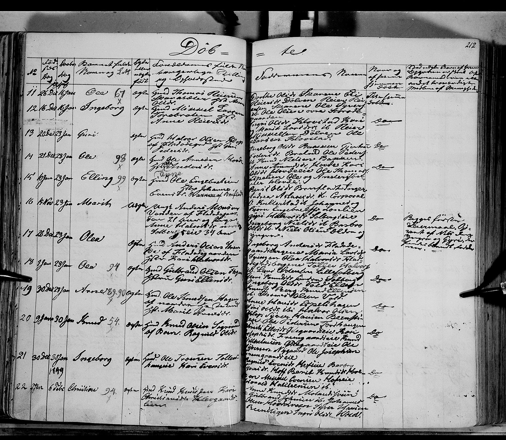 Sør-Aurdal prestekontor, AV/SAH-PREST-128/H/Ha/Haa/L0004: Parish register (official) no. 4, 1841-1849, p. 211-212