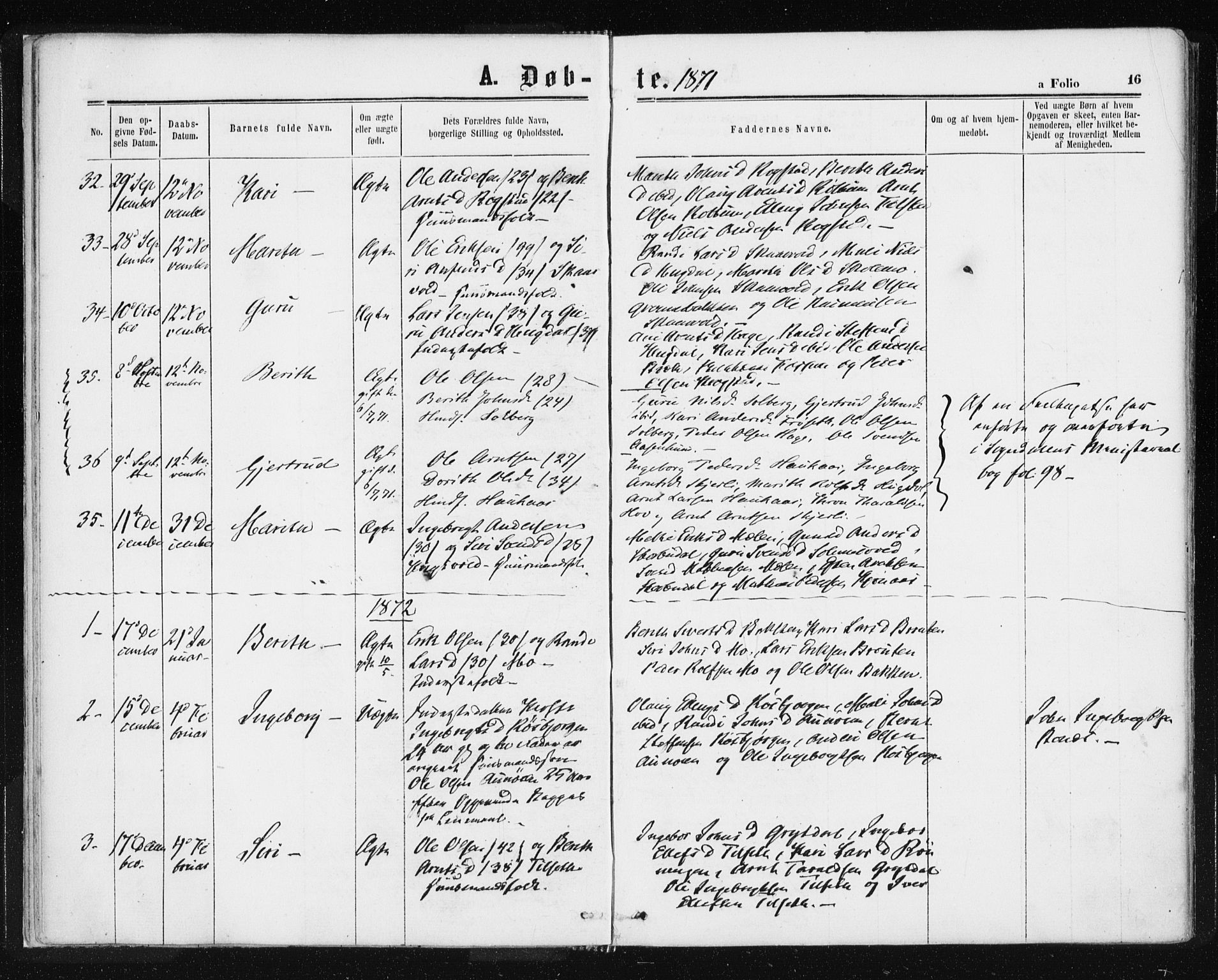 Ministerialprotokoller, klokkerbøker og fødselsregistre - Sør-Trøndelag, SAT/A-1456/687/L1001: Parish register (official) no. 687A07, 1863-1878, p. 16
