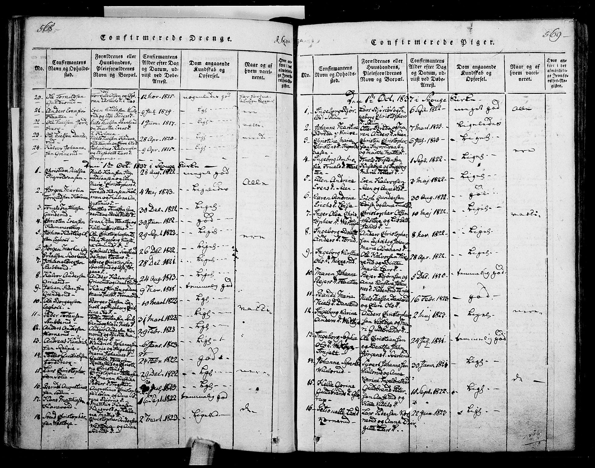 Skoger kirkebøker, AV/SAKO-A-59/F/Fa/L0002: Parish register (official) no. I 2 /1, 1814-1842, p. 568-569