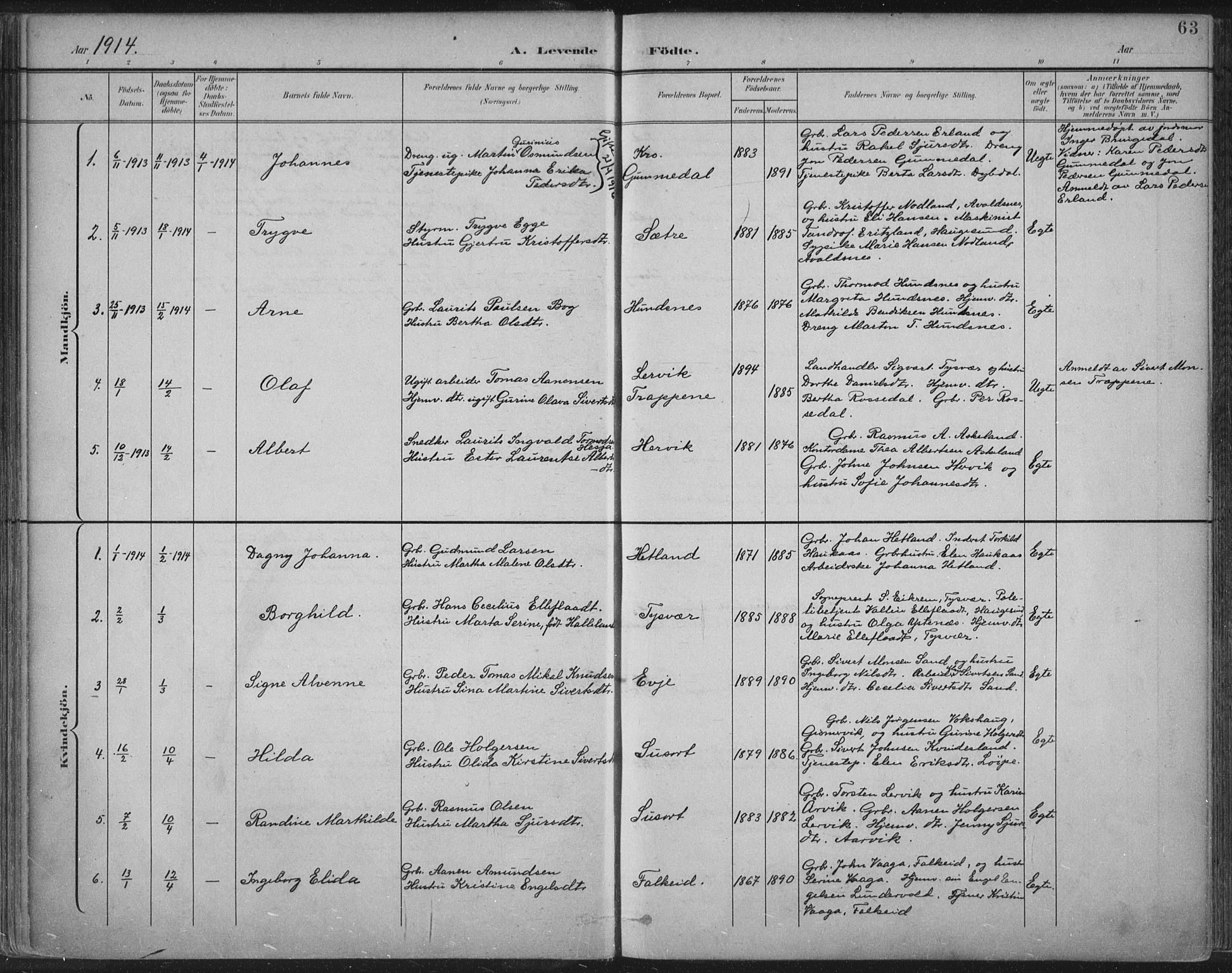 Tysvær sokneprestkontor, AV/SAST-A -101864/H/Ha/Haa/L0008: Parish register (official) no. A 8, 1897-1918, p. 63
