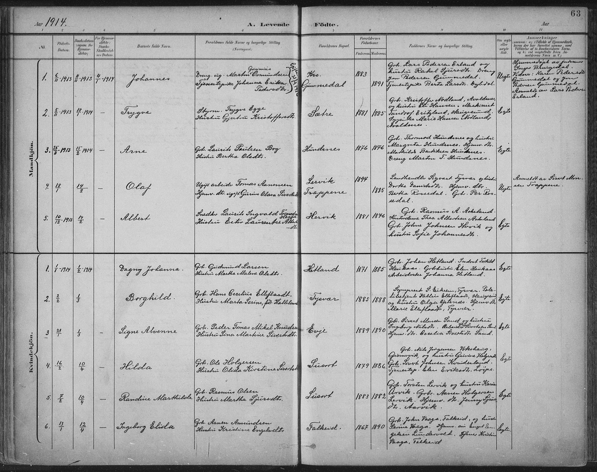 Tysvær sokneprestkontor, SAST/A -101864/H/Ha/Haa/L0008: Parish register (official) no. A 8, 1897-1918, p. 63