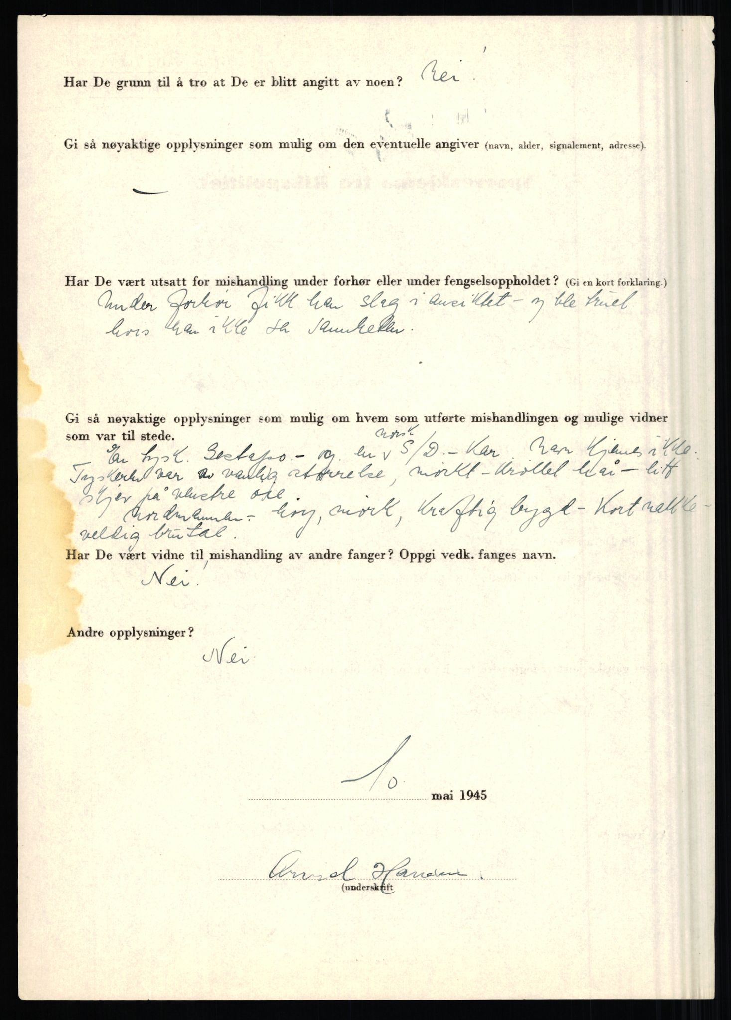Rikspolitisjefen, AV/RA-S-1560/L/L0006: Hansen, Adolf Boye - Hemstad, Gunnar, 1940-1945, p. 54