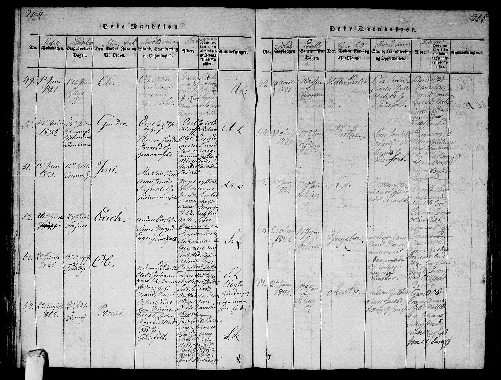 Lier kirkebøker, AV/SAKO-A-230/G/Ga/L0001: Parish register (copy) no. I 1, 1813-1824, p. 264-265